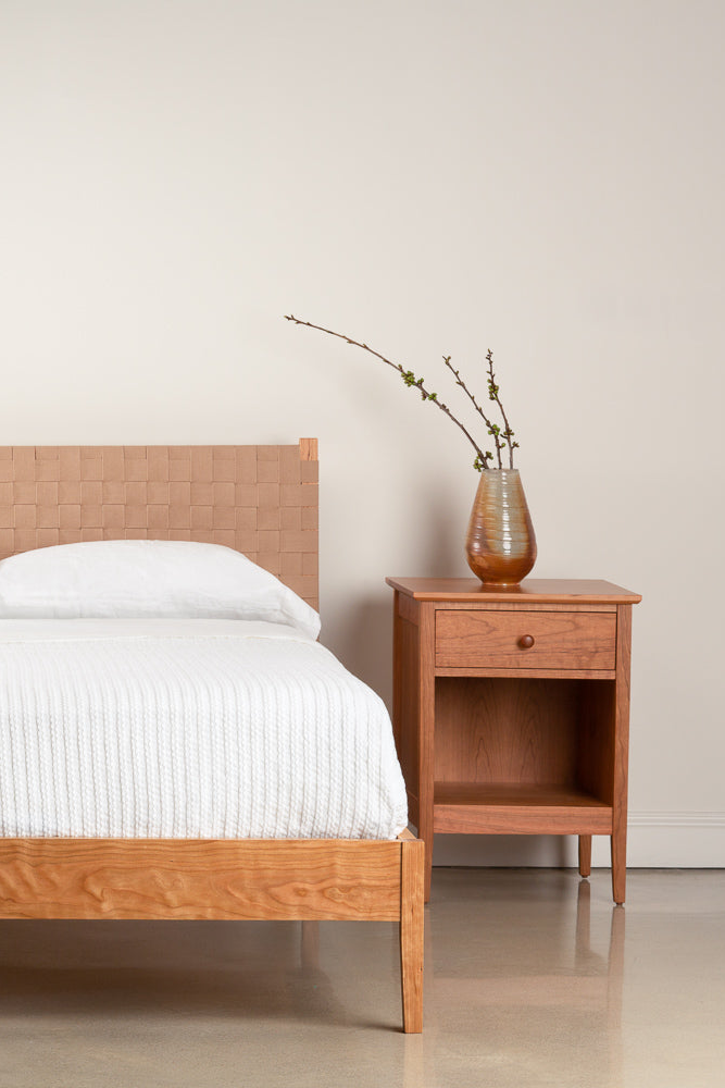 Shaker bedroom with MS3 bed and shaker nightstand in cherry wood