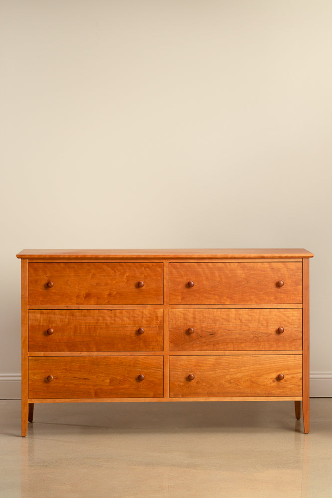 Shaker six drawer dresser in solid cherry wood