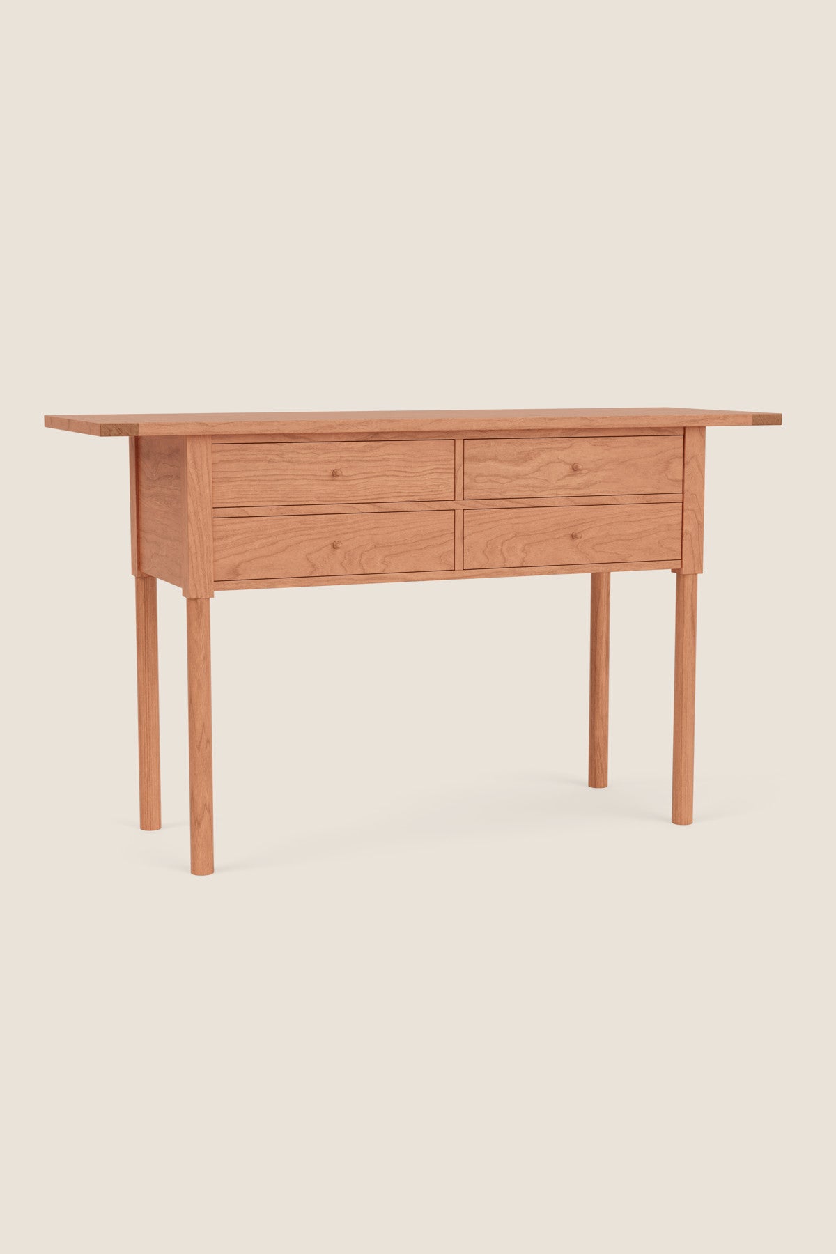 Modern Revelry sideboard with straight turned legs and breadboard ends, built in solid cherry