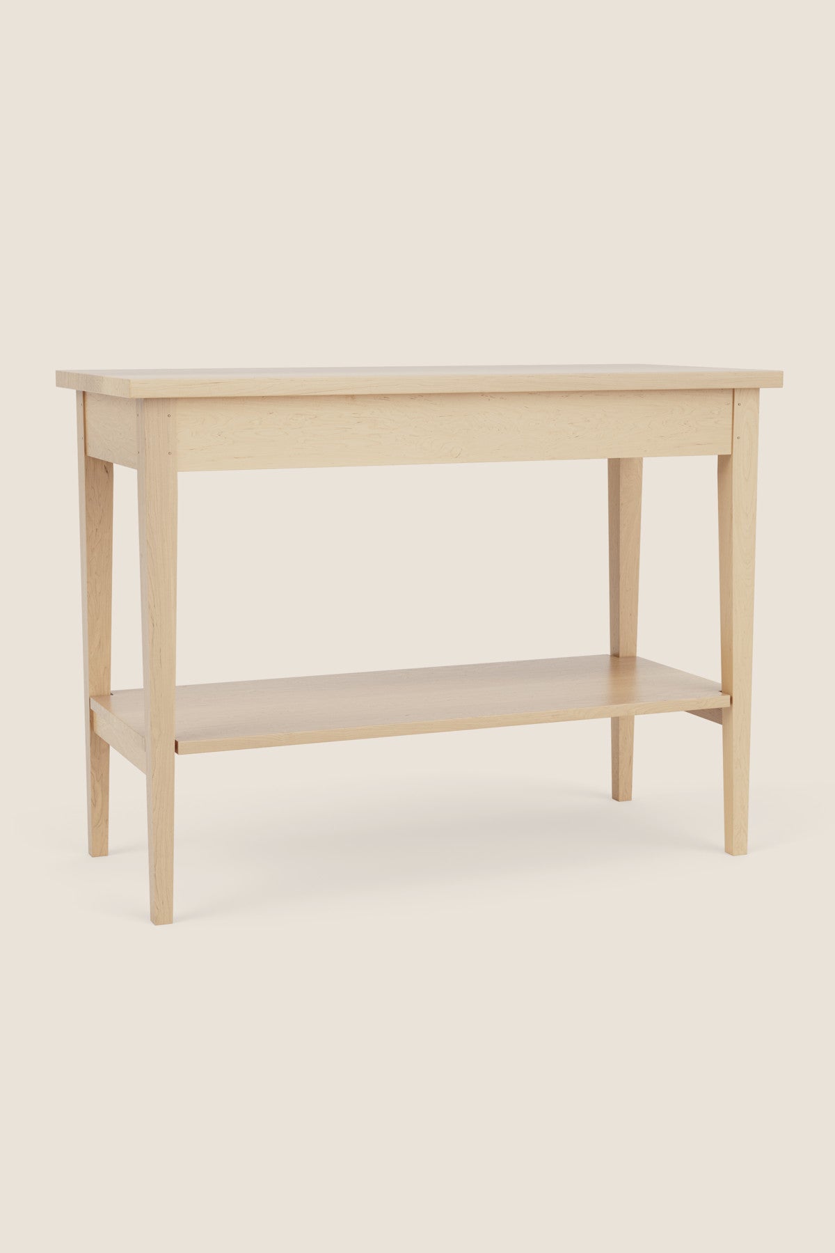 Shaker Heirloom Console Table with a shelf in maple on a beige background