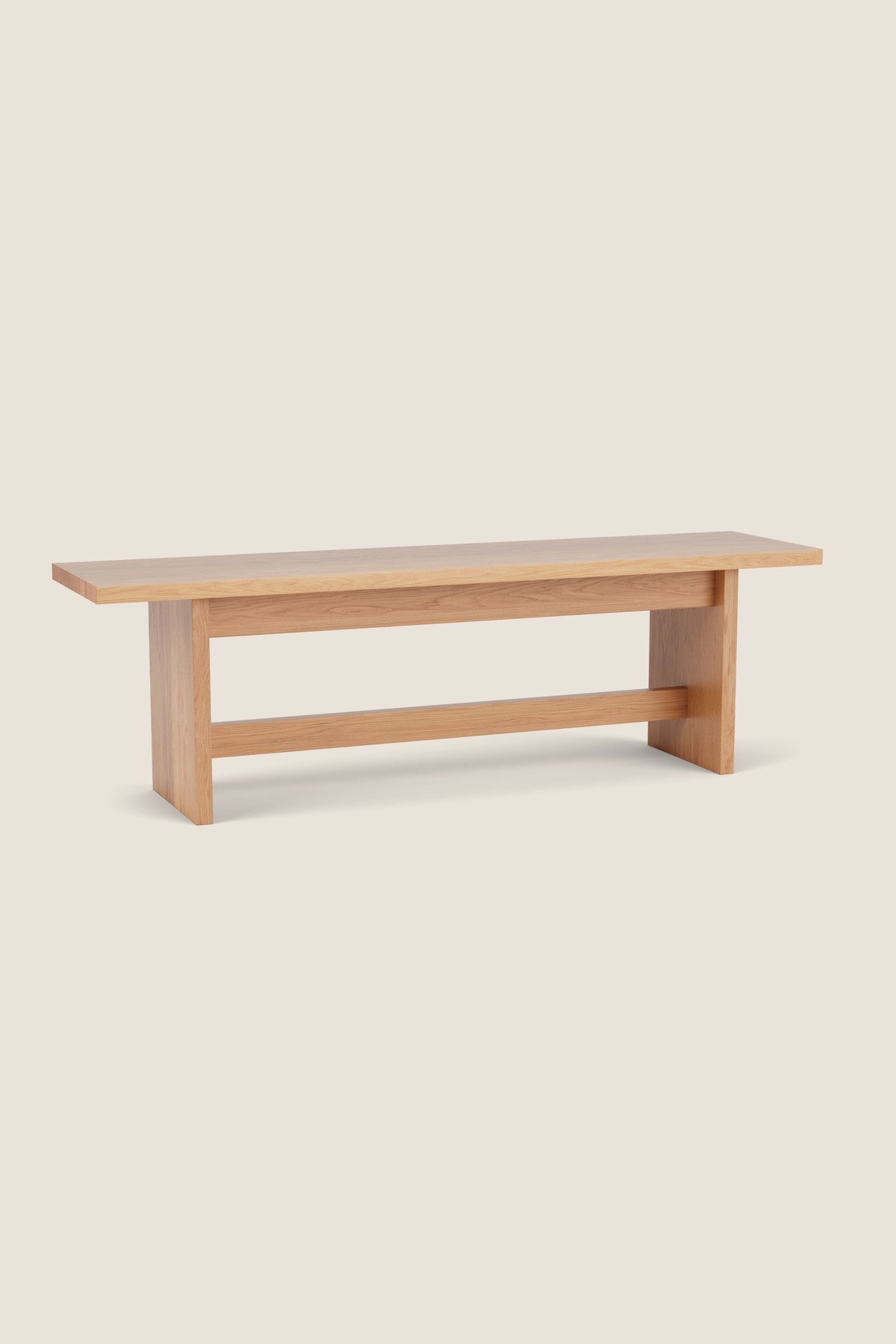 Bench with panel style trestle legs built in white oak wood.