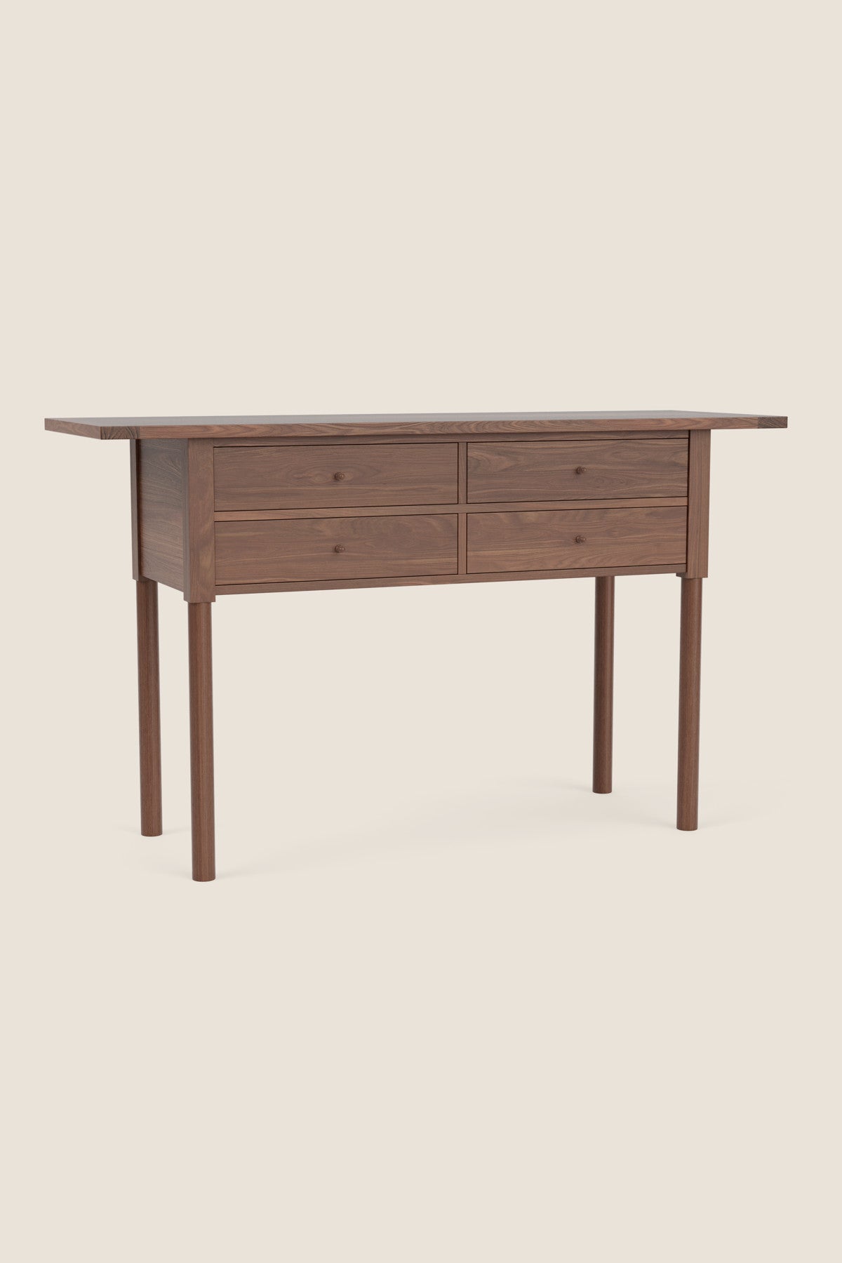 Modern Revelry sideboard with straight turned legs and breadboard ends, built in solid walnut wood