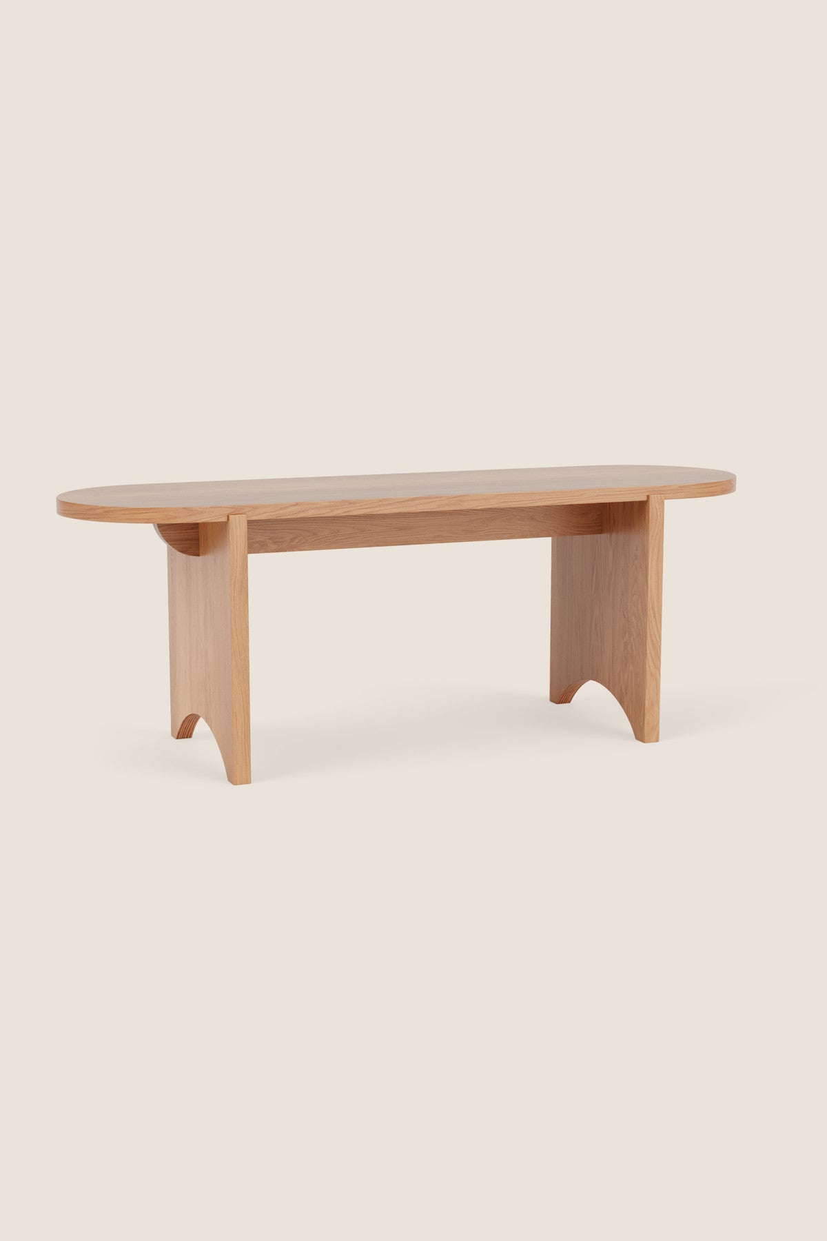 Modern white oak bench with rounded edges and legs from Chilton Furniture in Maine