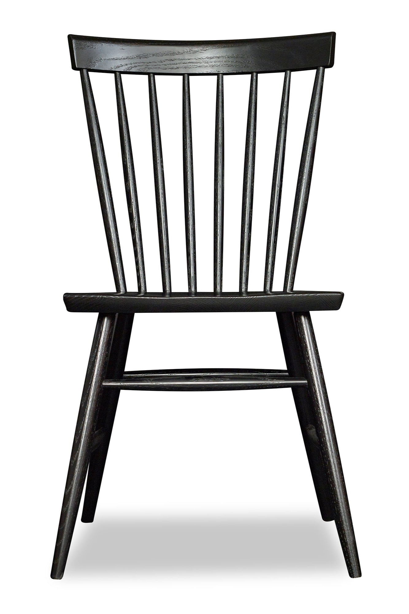 Front view of spindle style dining chair in red oak wood painted black from Chilton Furniture