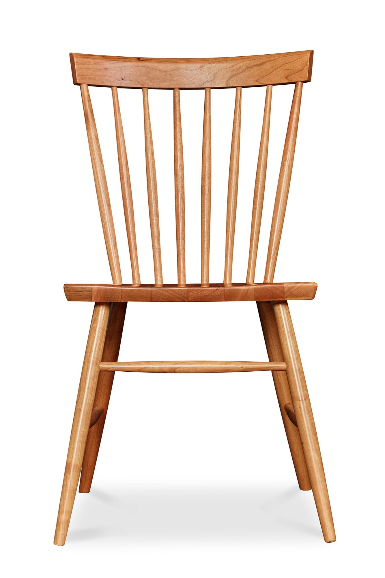 Front view of spindle style dining chair in cherry wood from Chilton Furniture