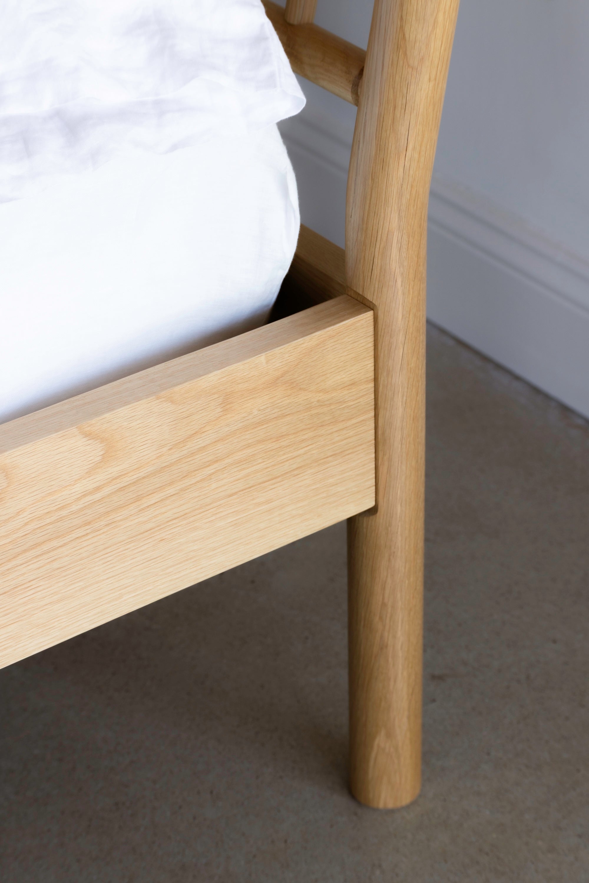 Joinery details of the side rail and headboard leg on the Chamberlain Bed