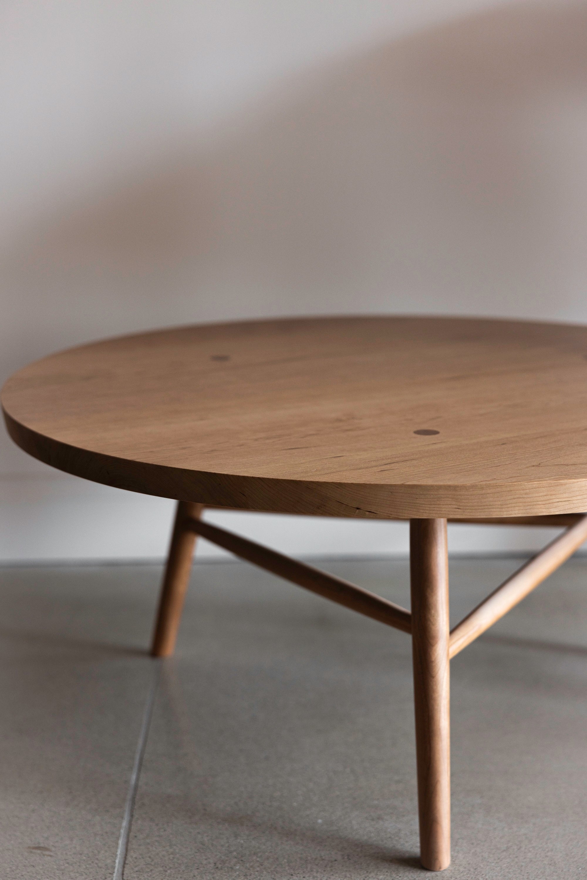 Details of the wood grain, legs and joinery on the Hudson Coffee Table from Chilton Furniture in Maine