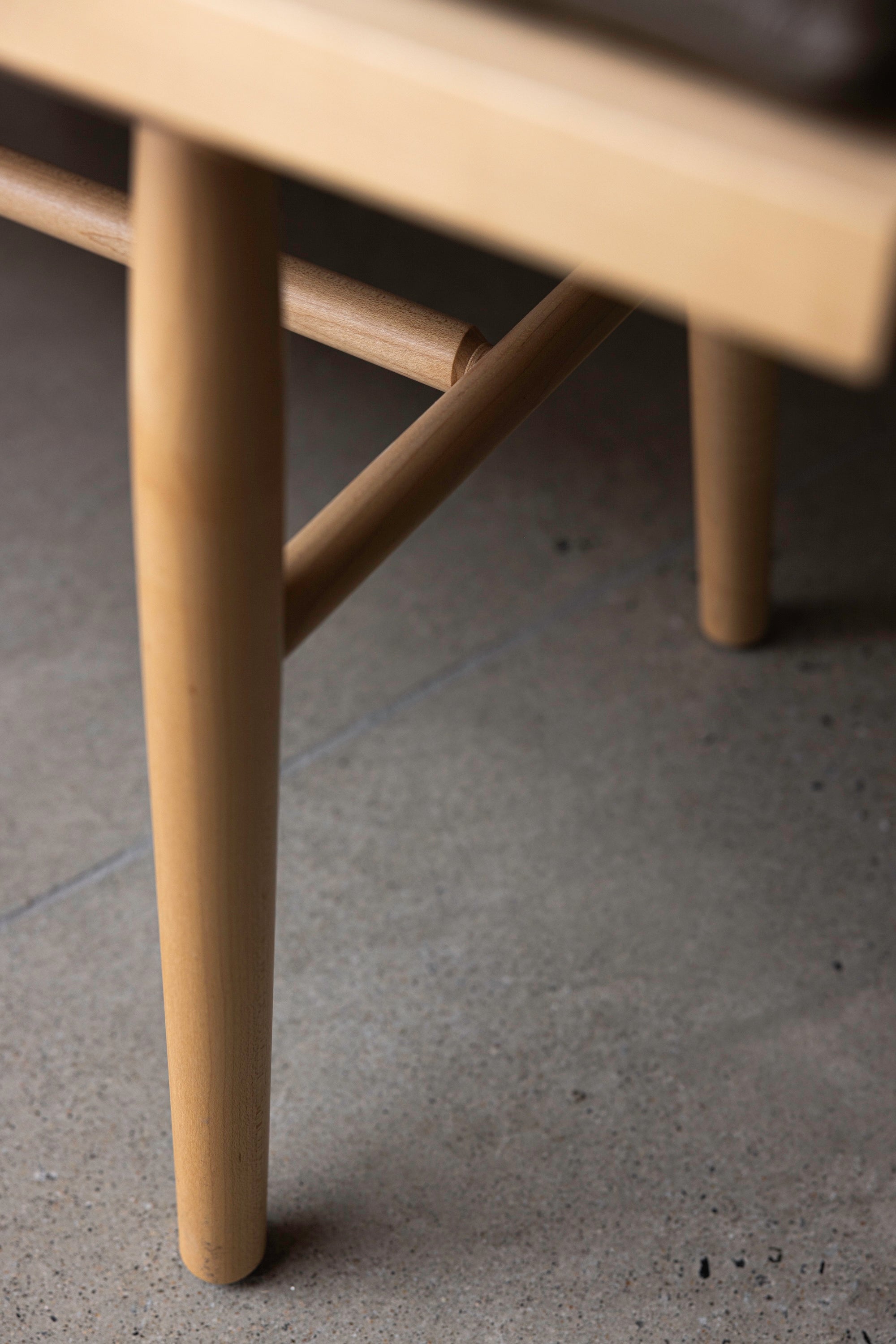 Leg and joinery details of the solid maple wood Hudson Bench from Chilton Furniture