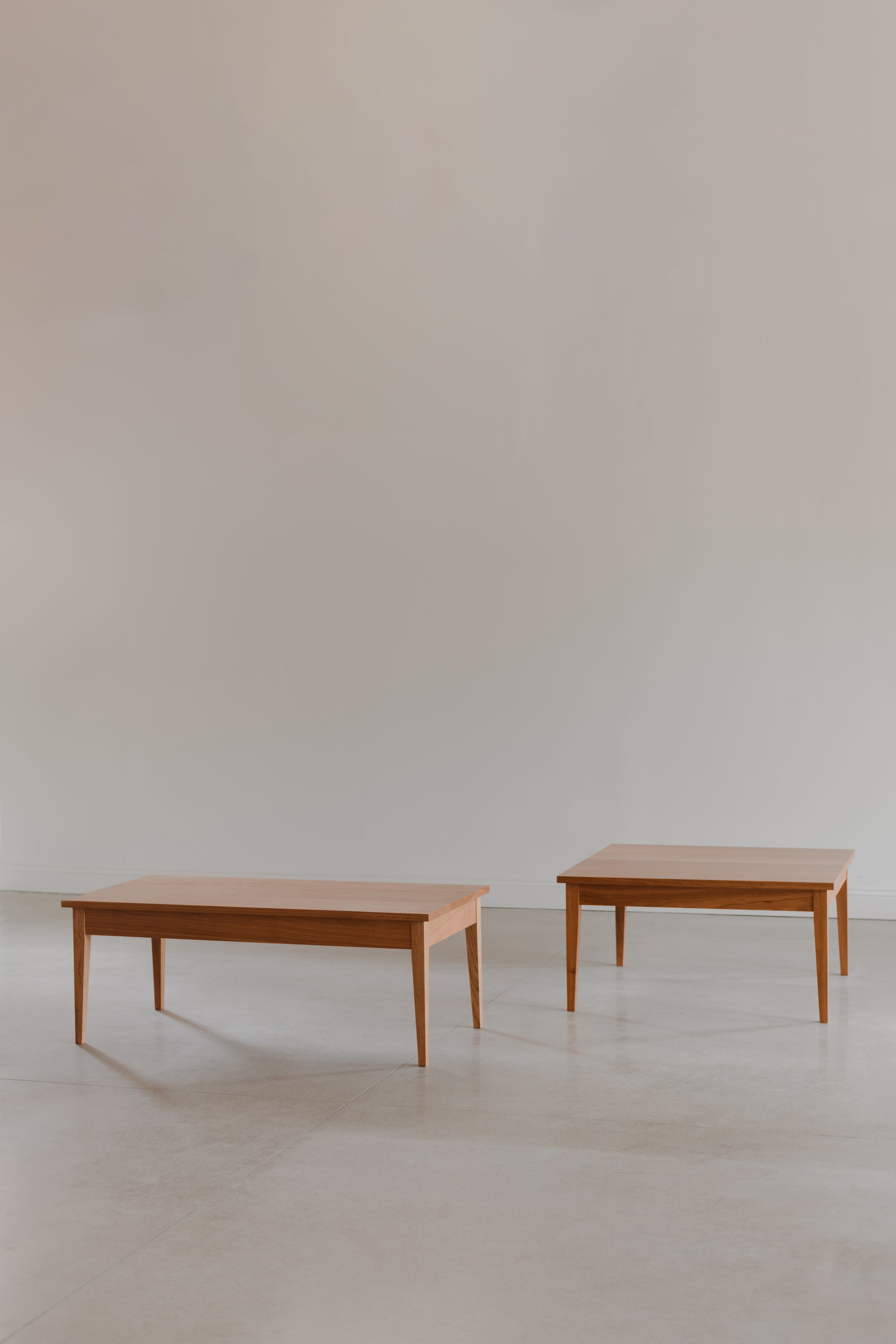 Two simple Shaker style coffee tables, one rectangular, one square