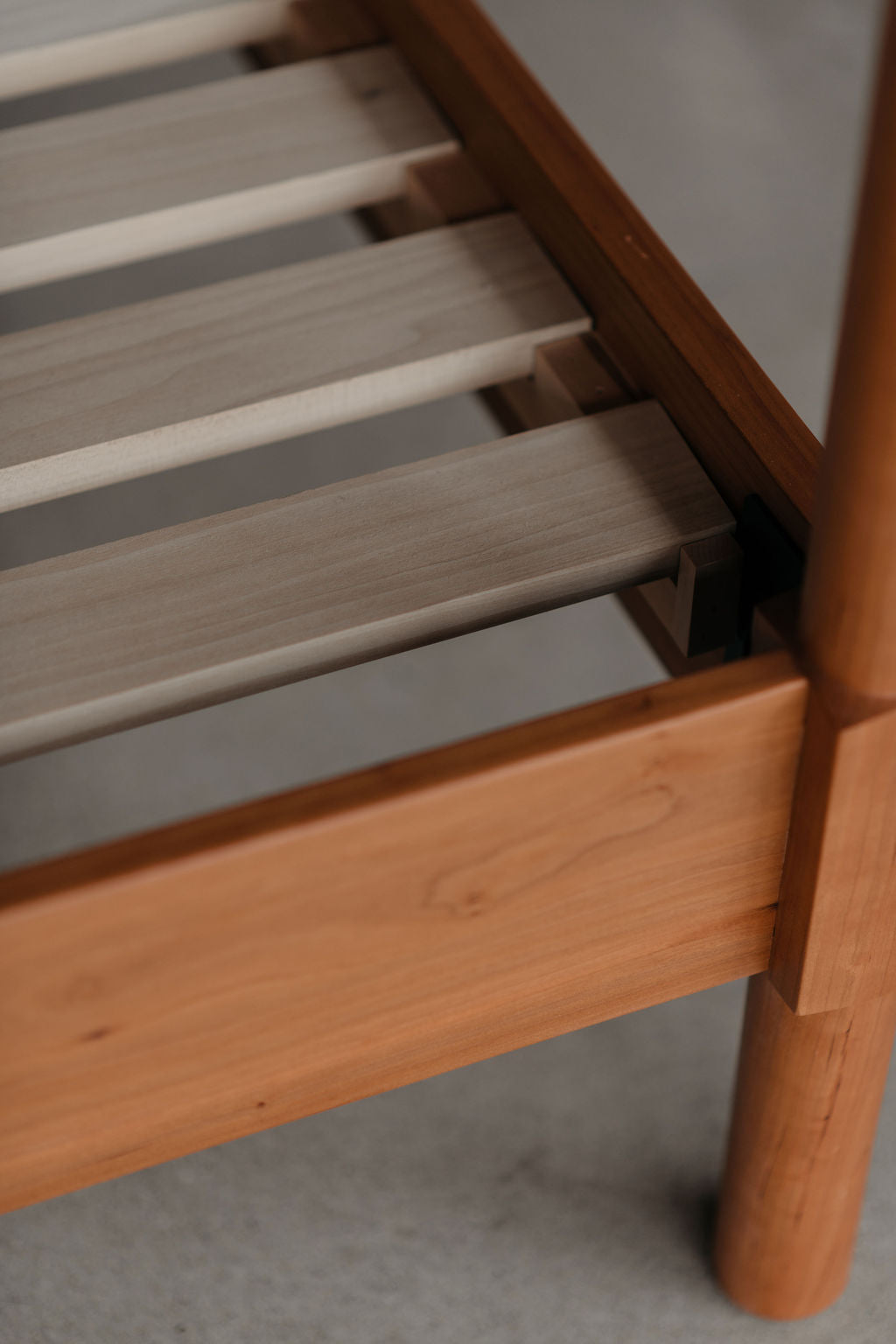 Details of slats and footboard of wooden MS1 Bed frame