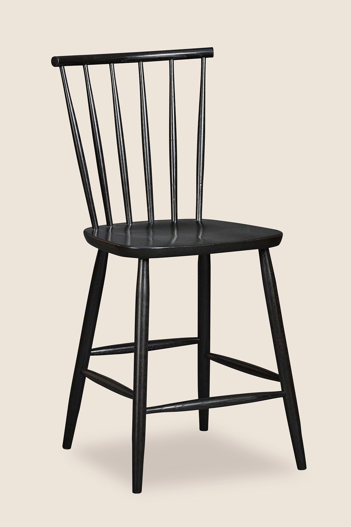 Windsor style stool with round crest in ash painted black