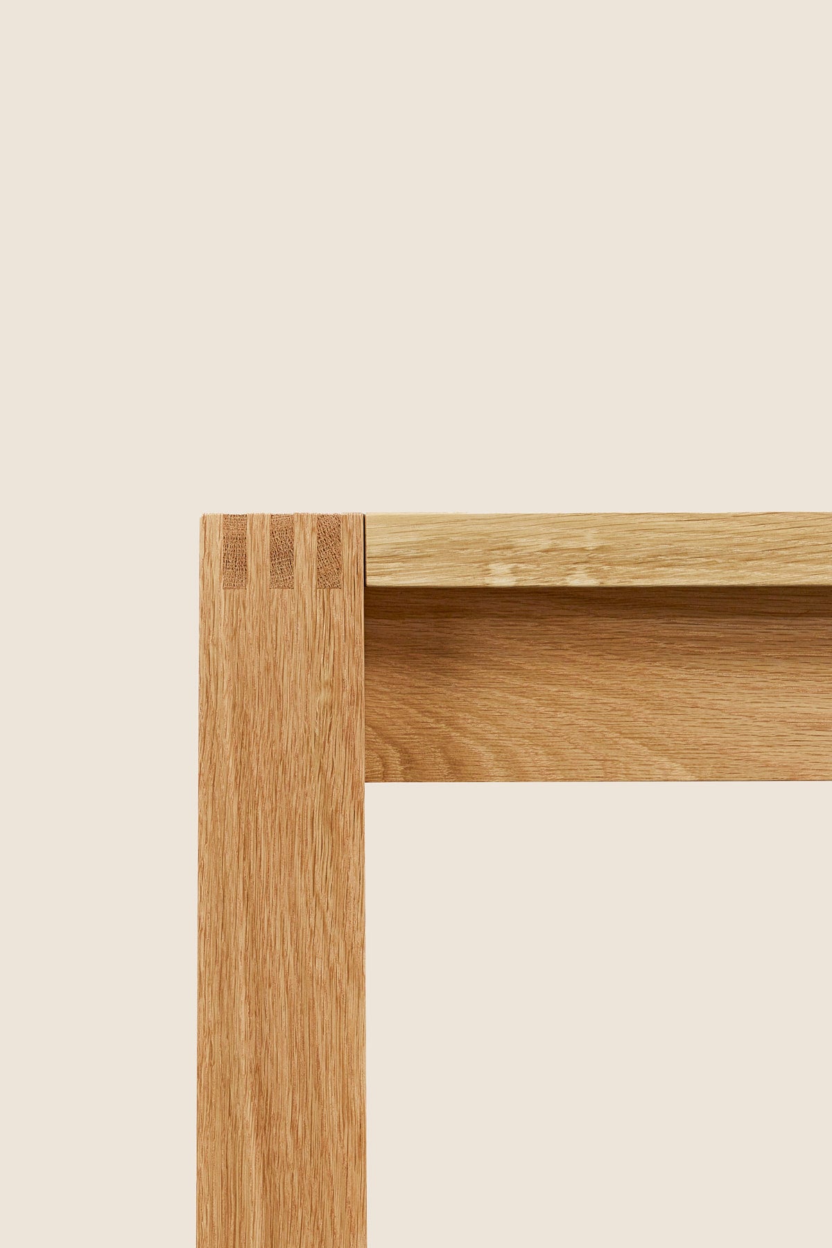 Finger joinery in solid white oak on the Harbor Dining Table