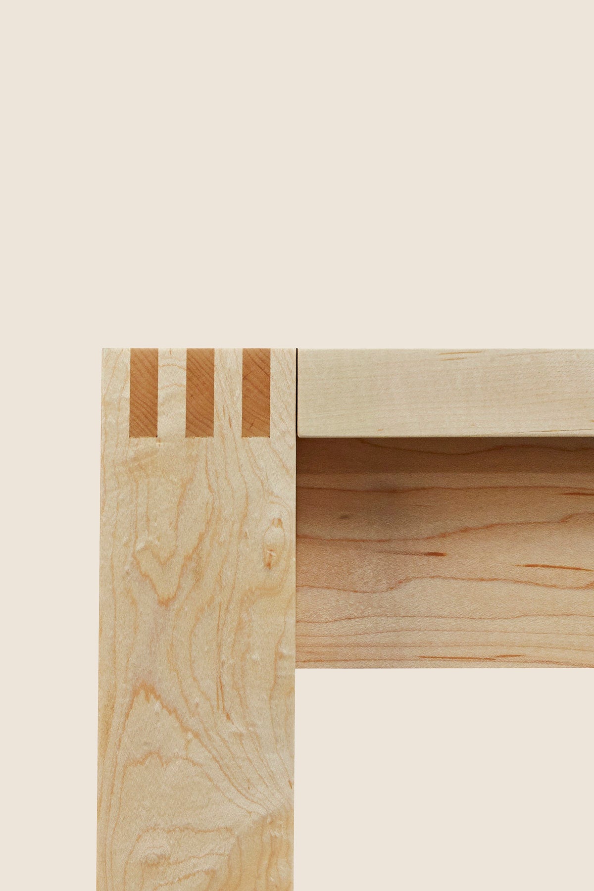 Visible joinery on Harbor Bench in maple wood from Chilton Furniture