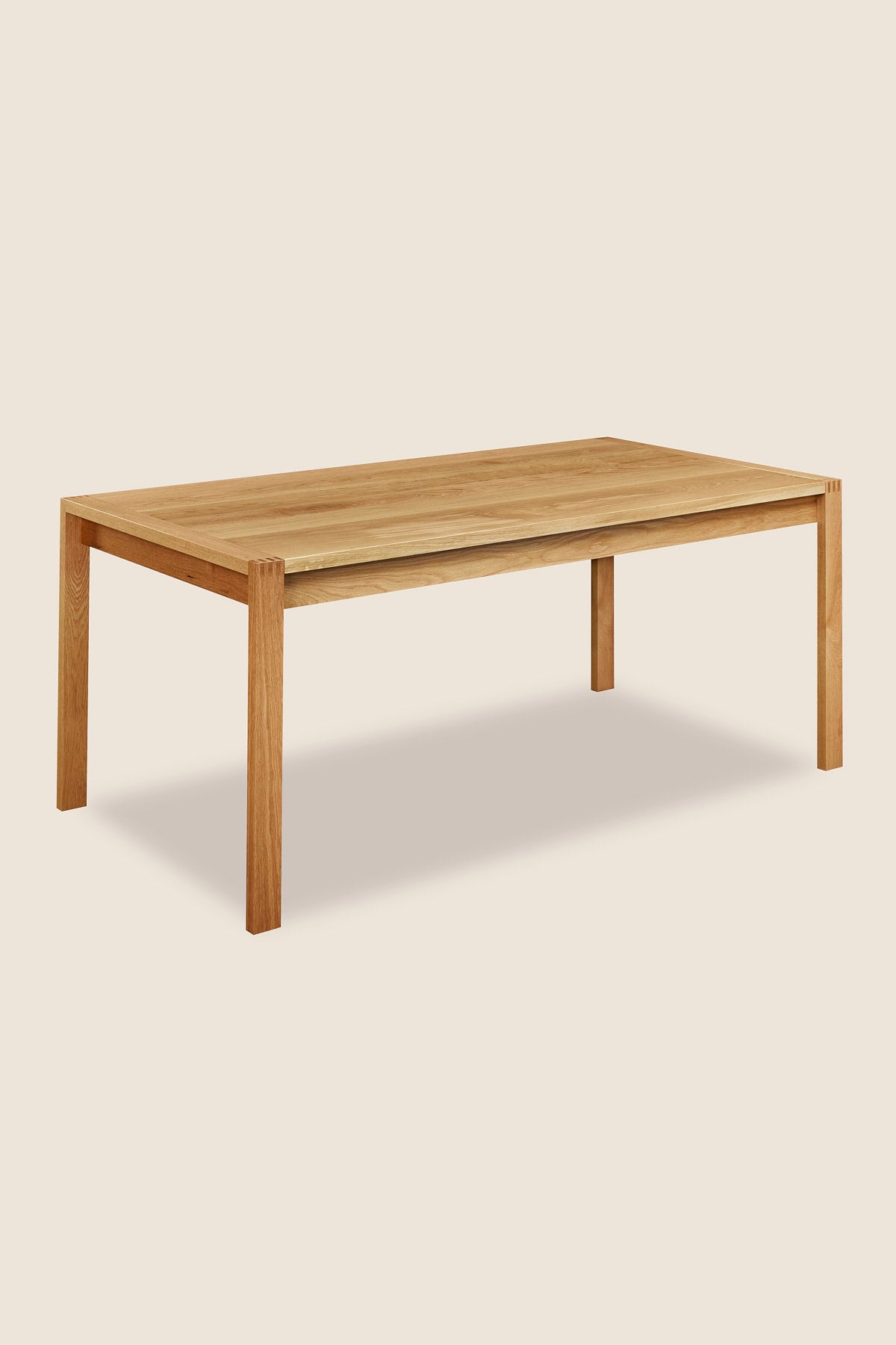 Modern parsons table with visible joinery in white oak, from Maine's Chilton Furniture Co.