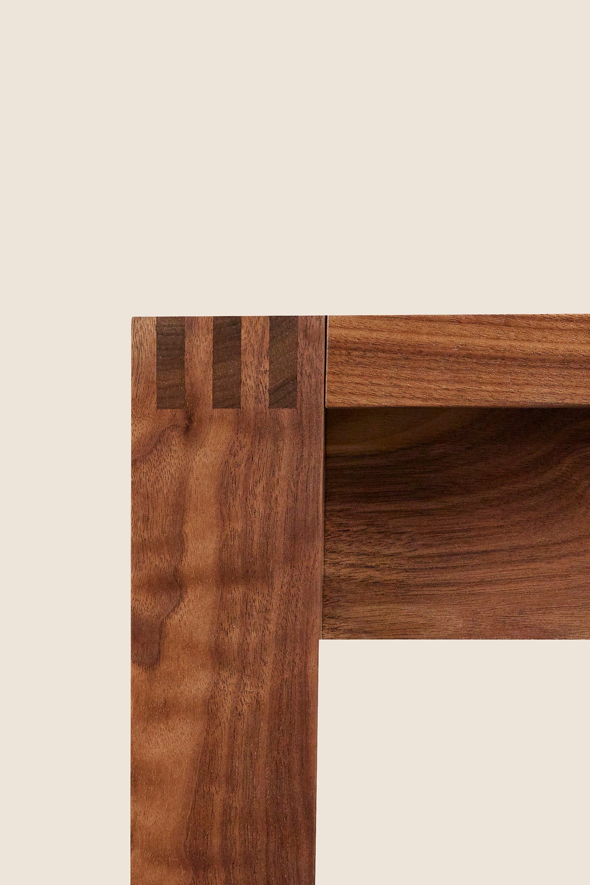 Finger joinery in solid walnut on the Harbor Dining Table