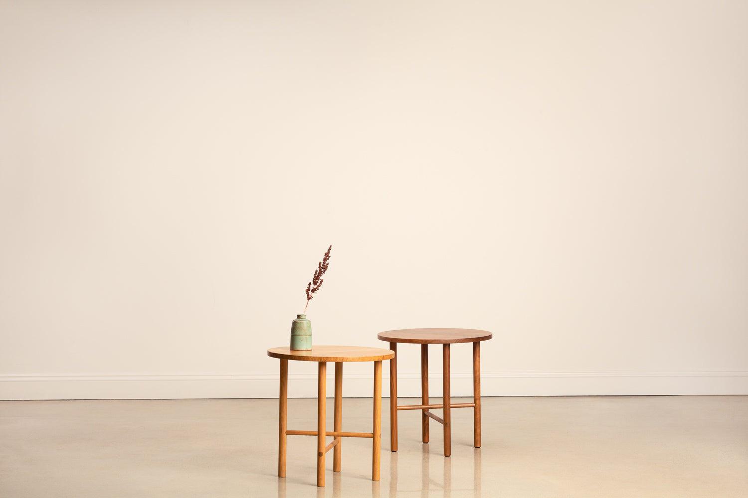 Scandinavian style Navarend Side Tables in white oak and walnut from Chilton Furniture