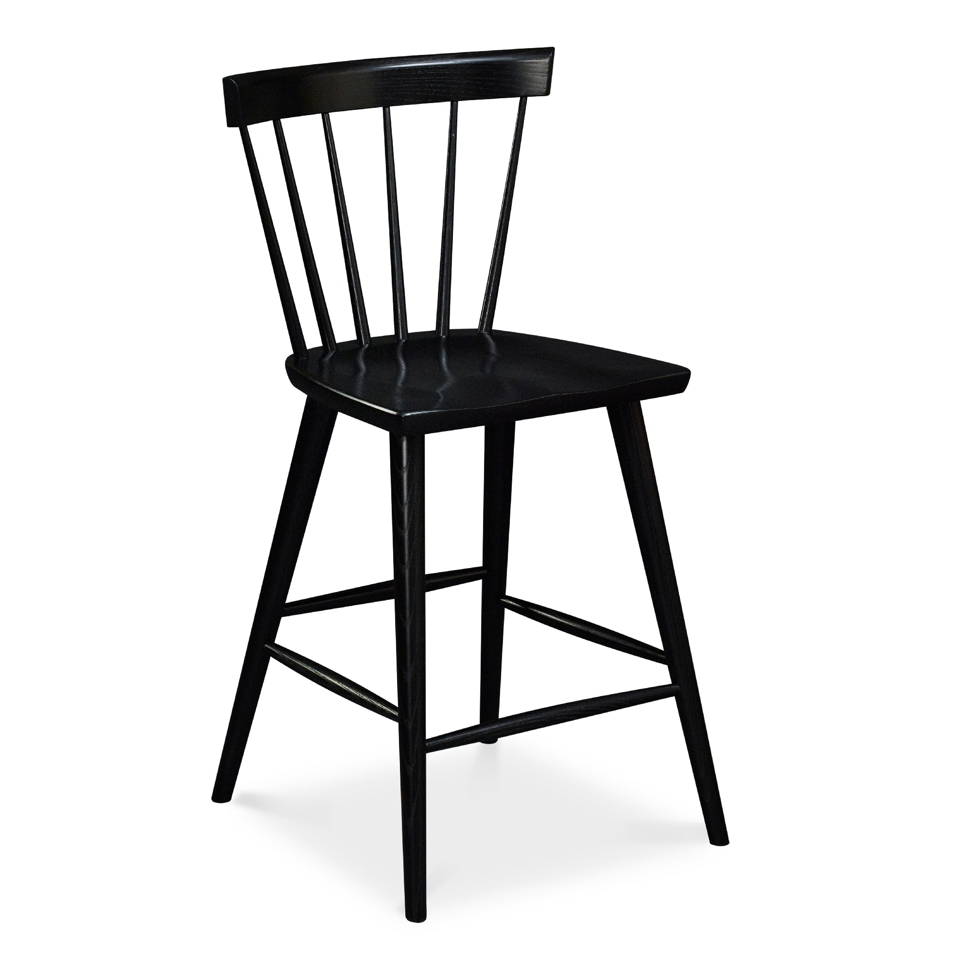 Modern Windsor inspired spindle stool with curved back in painted black