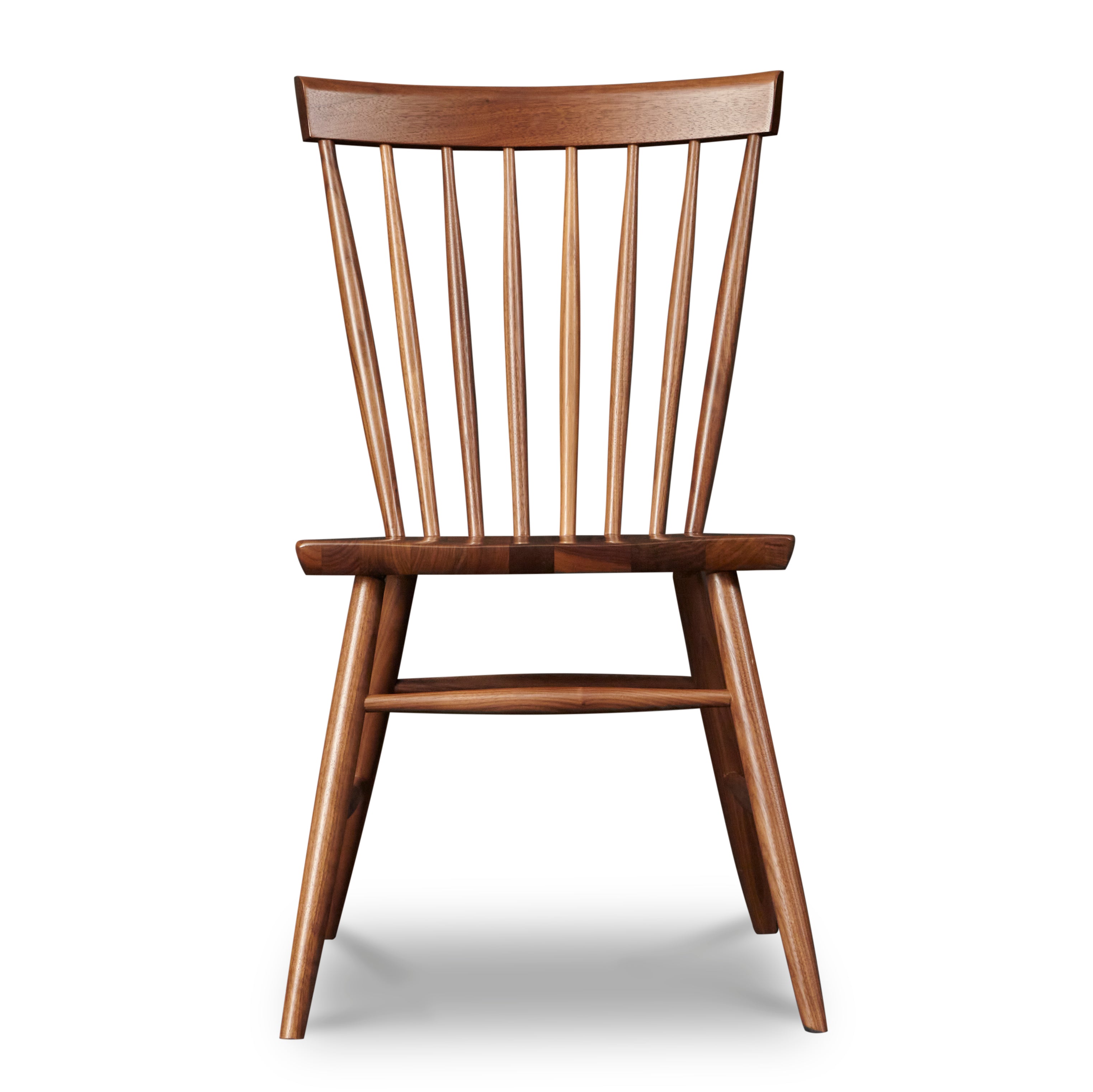Front view of spindle style dining chair in walnut wood from Chilton Furniture