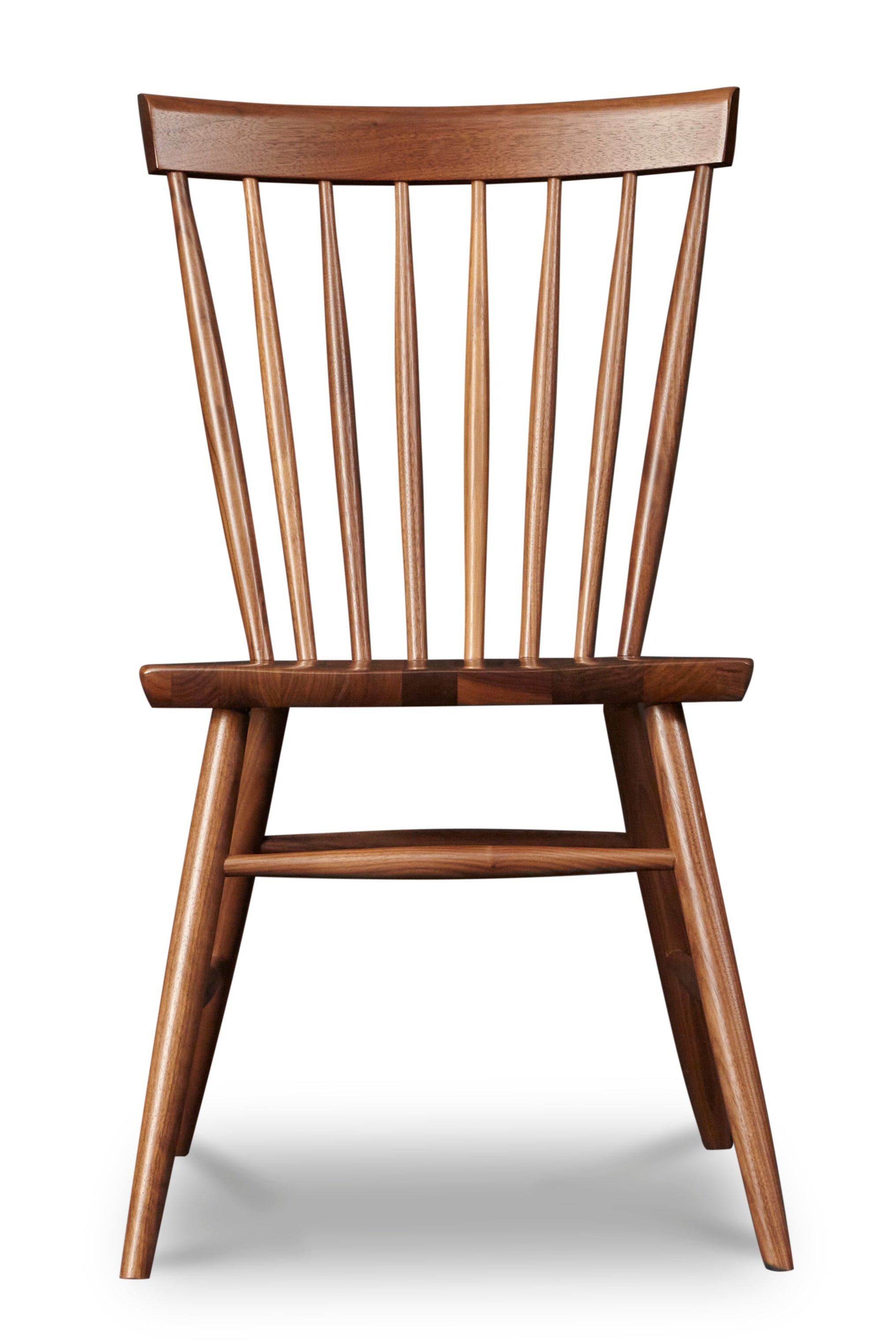 Front view of spindle style dining chair in walnut wood from Chilton Furniture