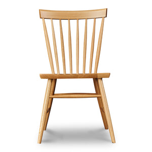 Front view of spindle style dining chair in white oak wood from Chilton Furniture