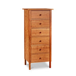 Modern interpretation of a classic Shaker style lingerie chest with six drawers and rounded legs, in solid cherry wood