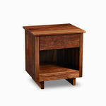Chilton Furniture's Acadia collection one drawer walnut bedroom nightstand with under drawer pulls and panel base