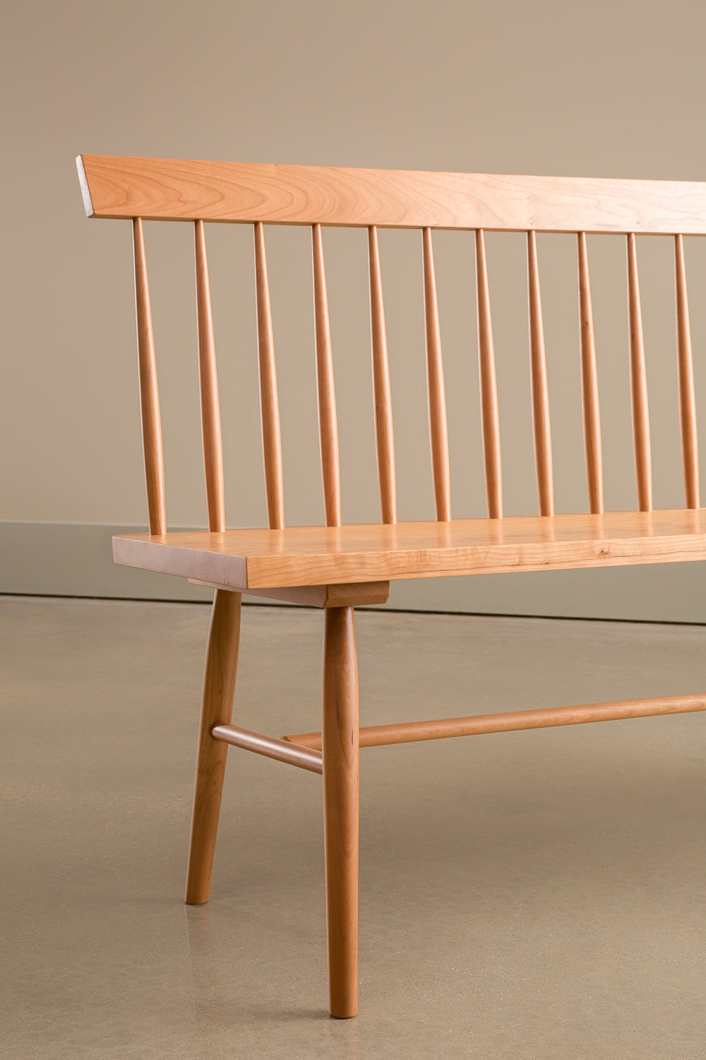 Close up details of the angles on the spindle back Broadside Bench