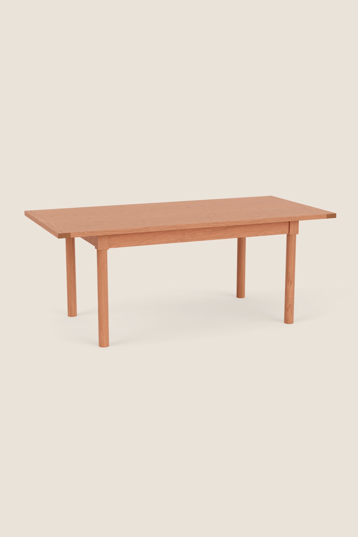 Modern Revelry dining table with straight turned legs and breadboard ends, built in solid cherry wood