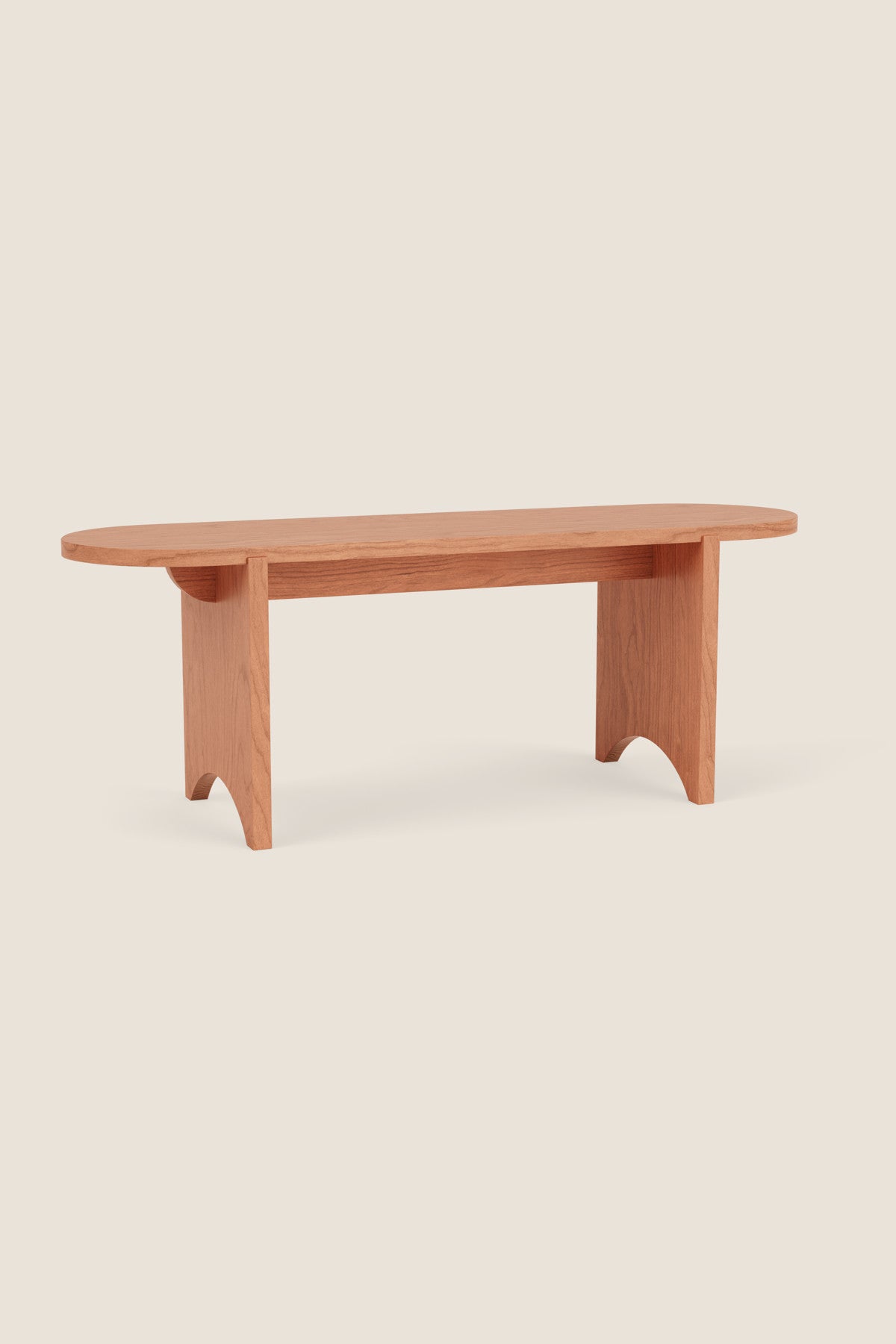 Modern cherry bench with rounded edges and legs from Justines Home in Florida