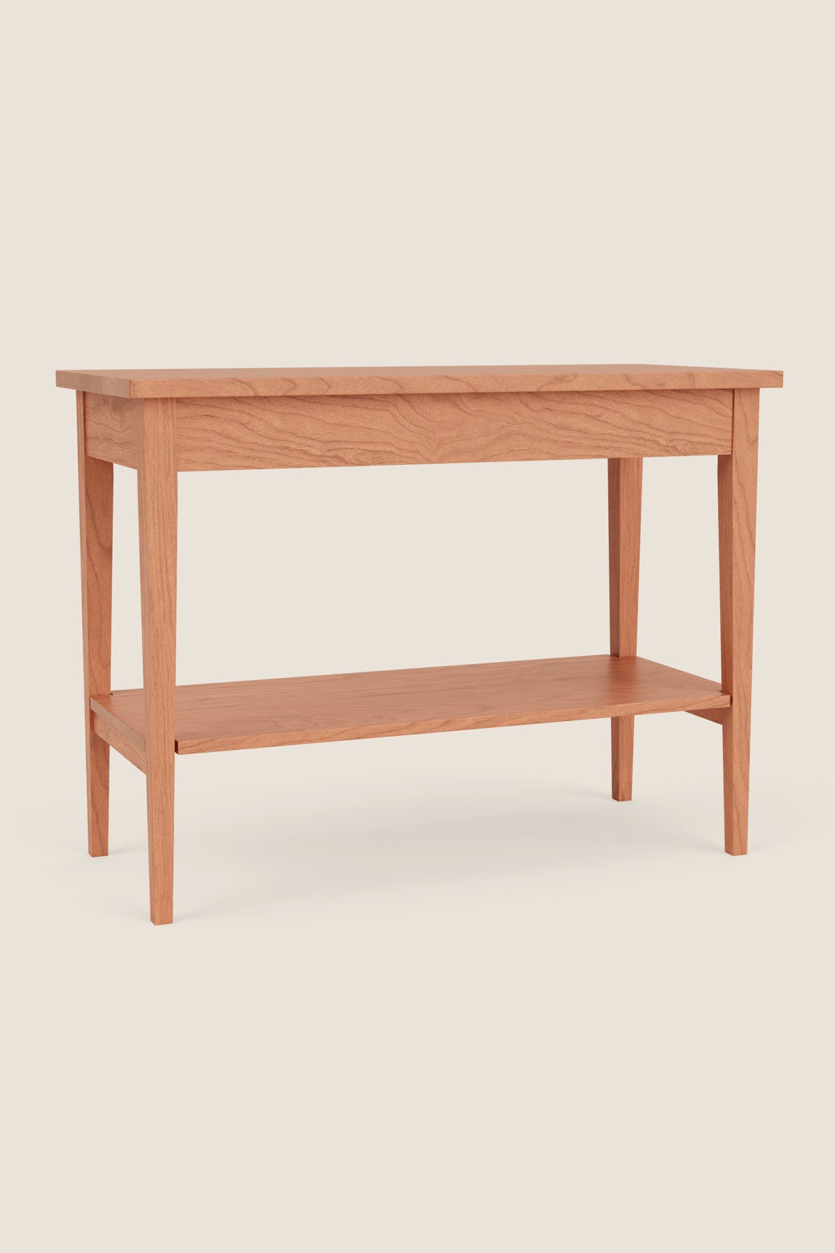 Shaker Heirloom Console Table with a shelf in cherry on a beige background