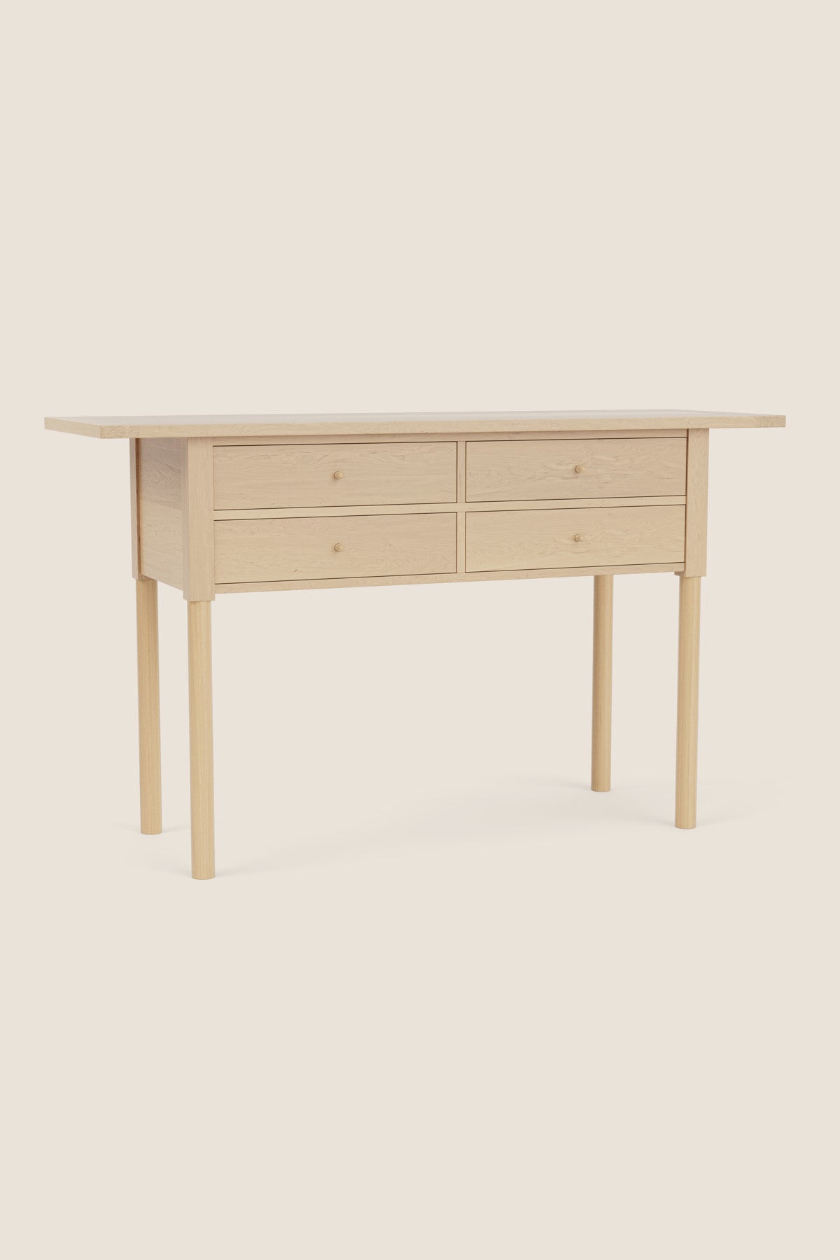 Modern Revelry sideboard with straight turned legs and breadboard ends, built in solid maple