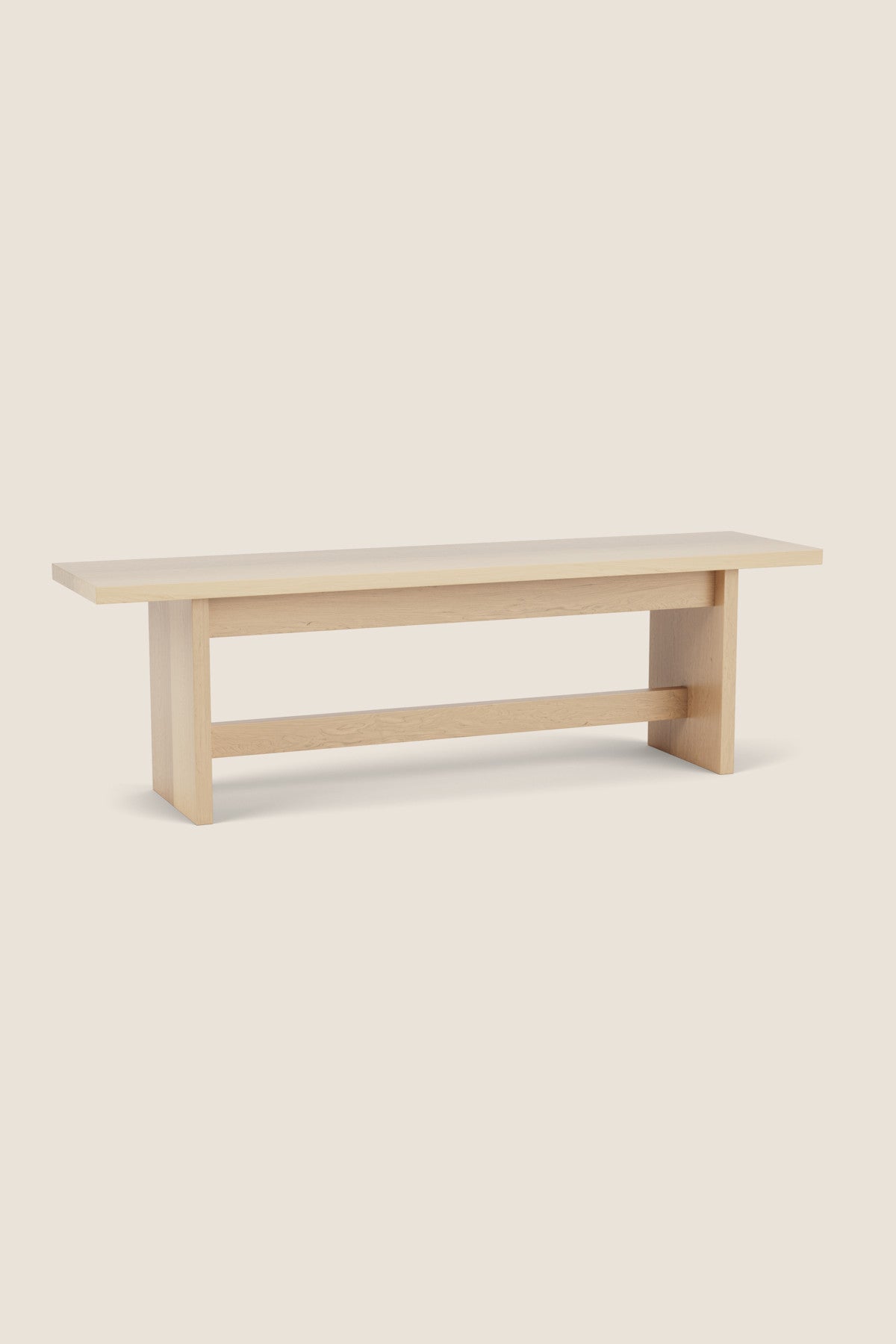 Bench with panel style trestle legs built in maple wood. 