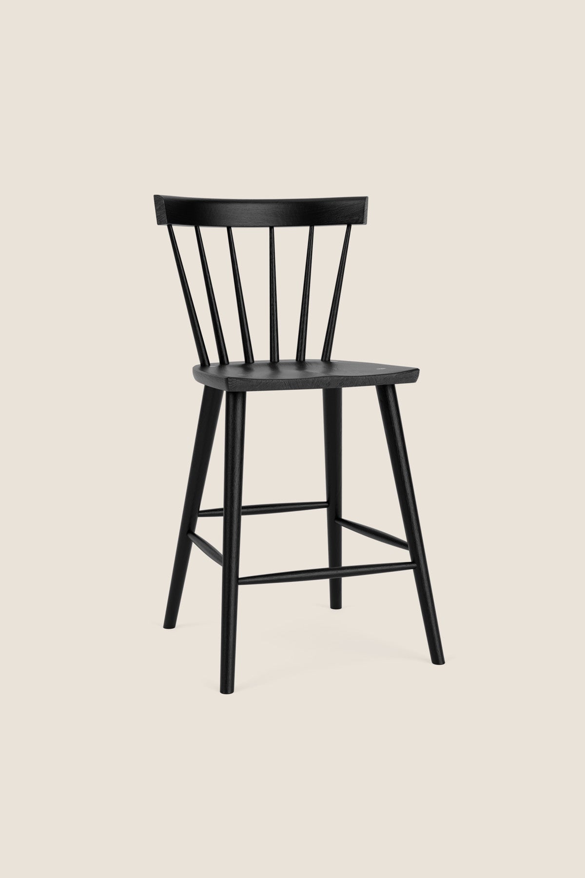 Modern Windsor inspired black spindle stool with curved back