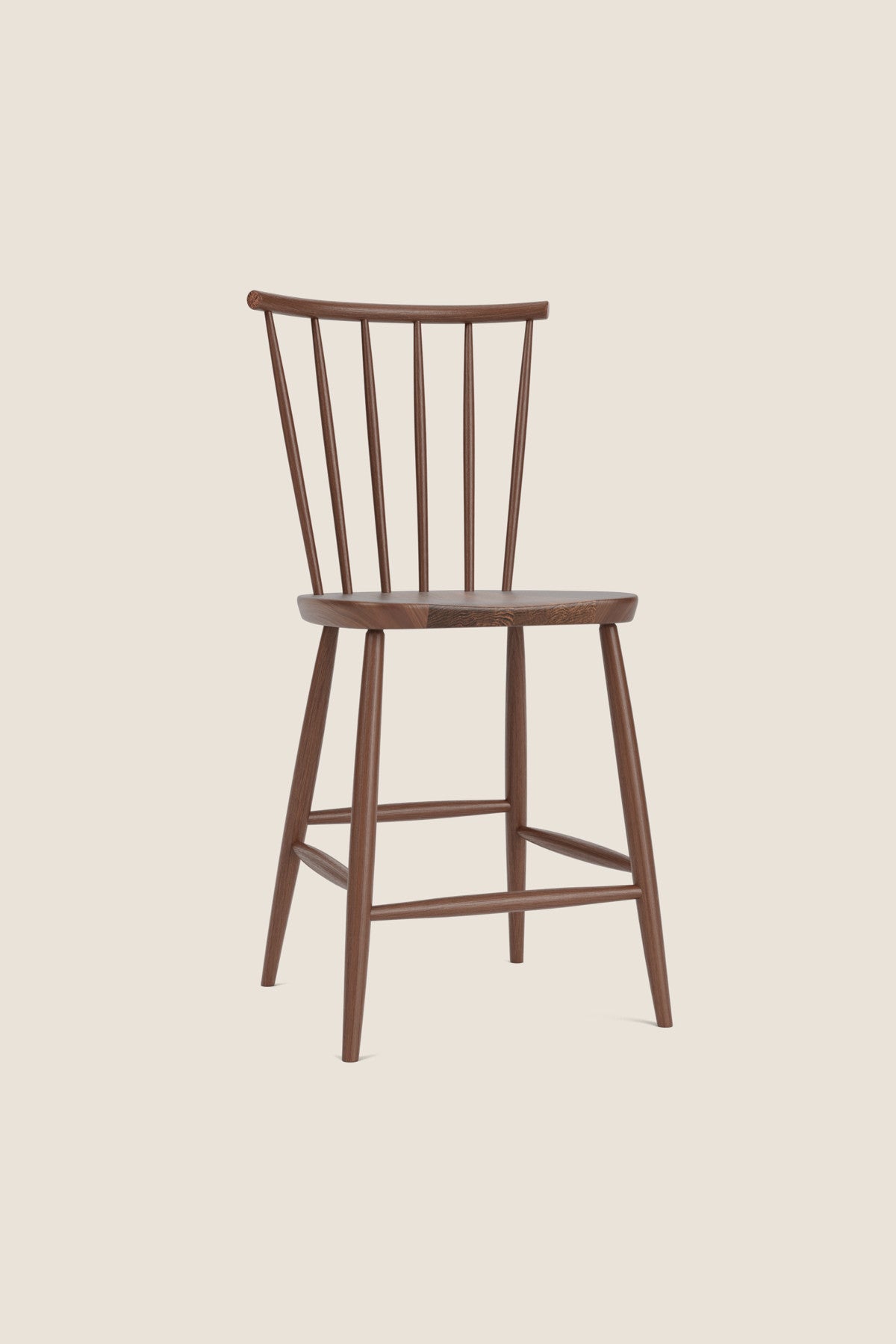 Windsor style stool with round crest in walnut