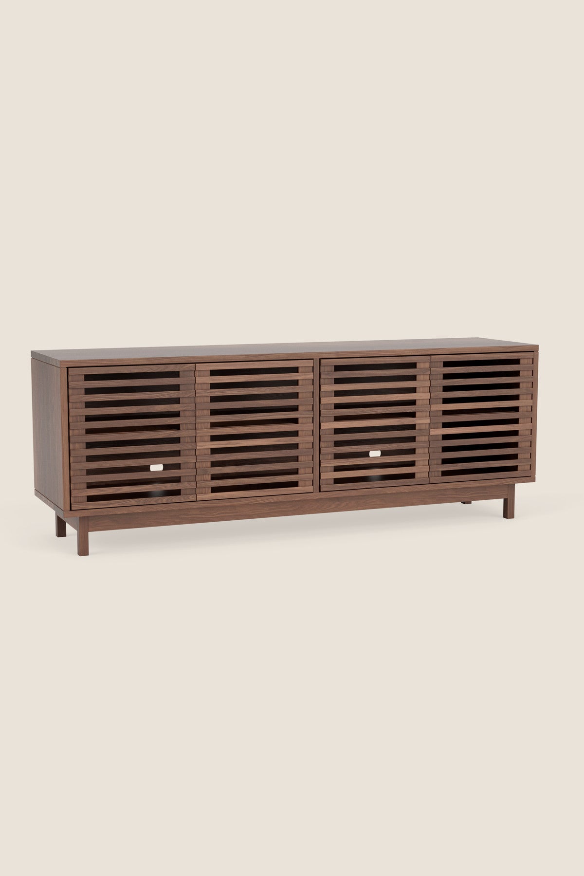 Modern slatted media stand from Chilton Furniture in large size and walnut wood