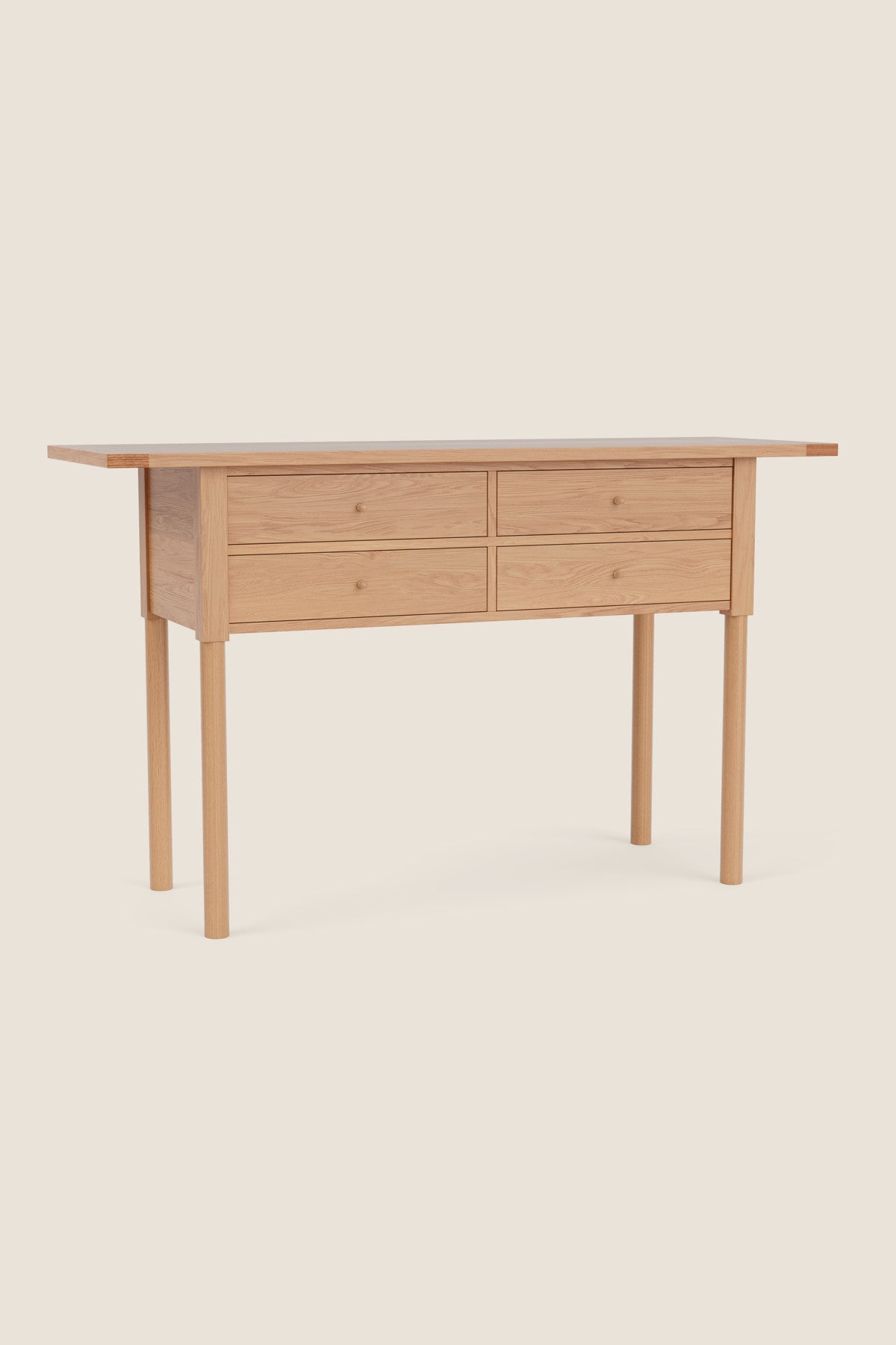 Modern Revelry sideboard with straight turned legs and breadboard ends, built in solid white oak