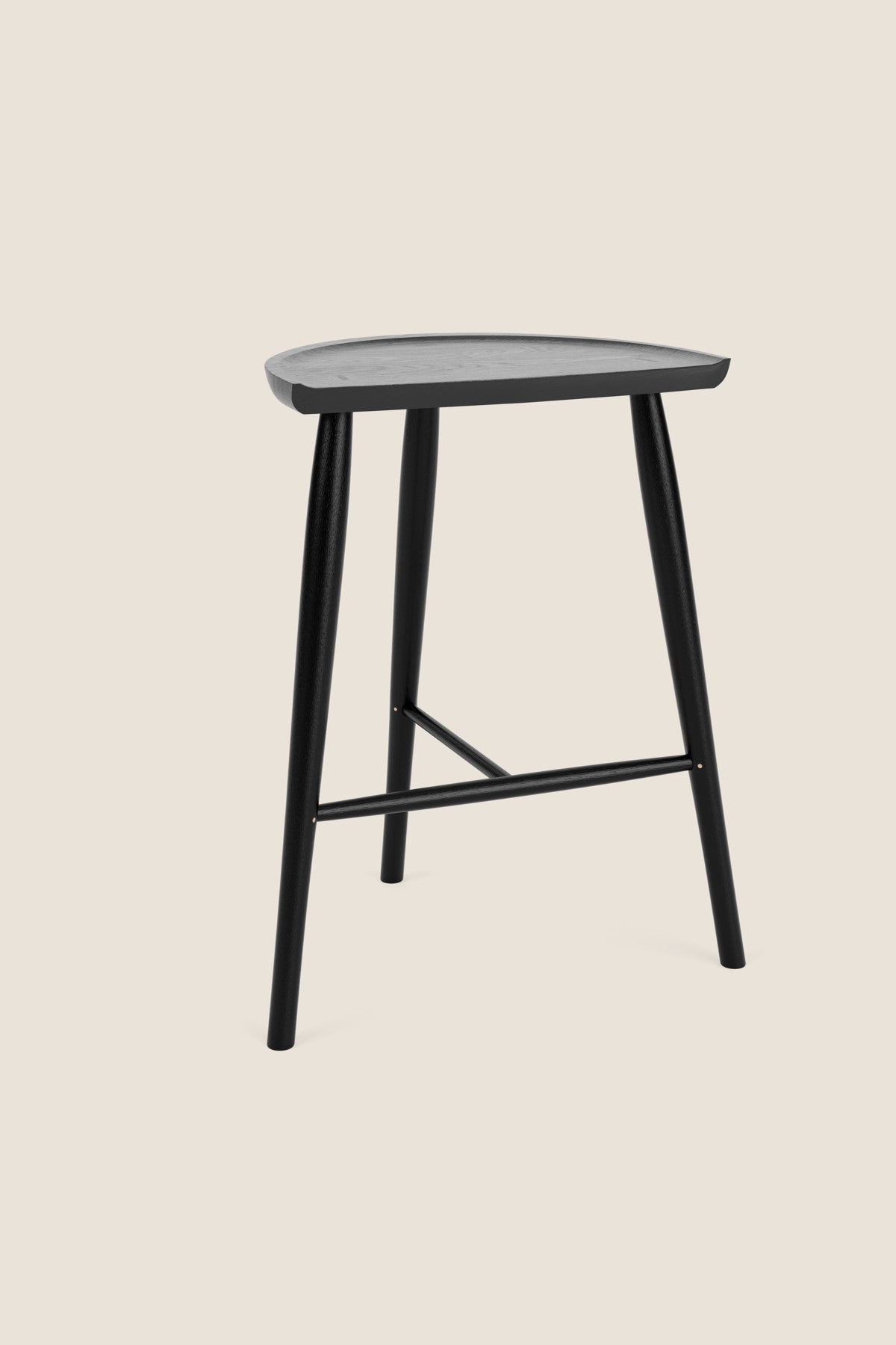 Shaker Stool with three legs in blackened white oak from Mazhil & Co. in Arkansas