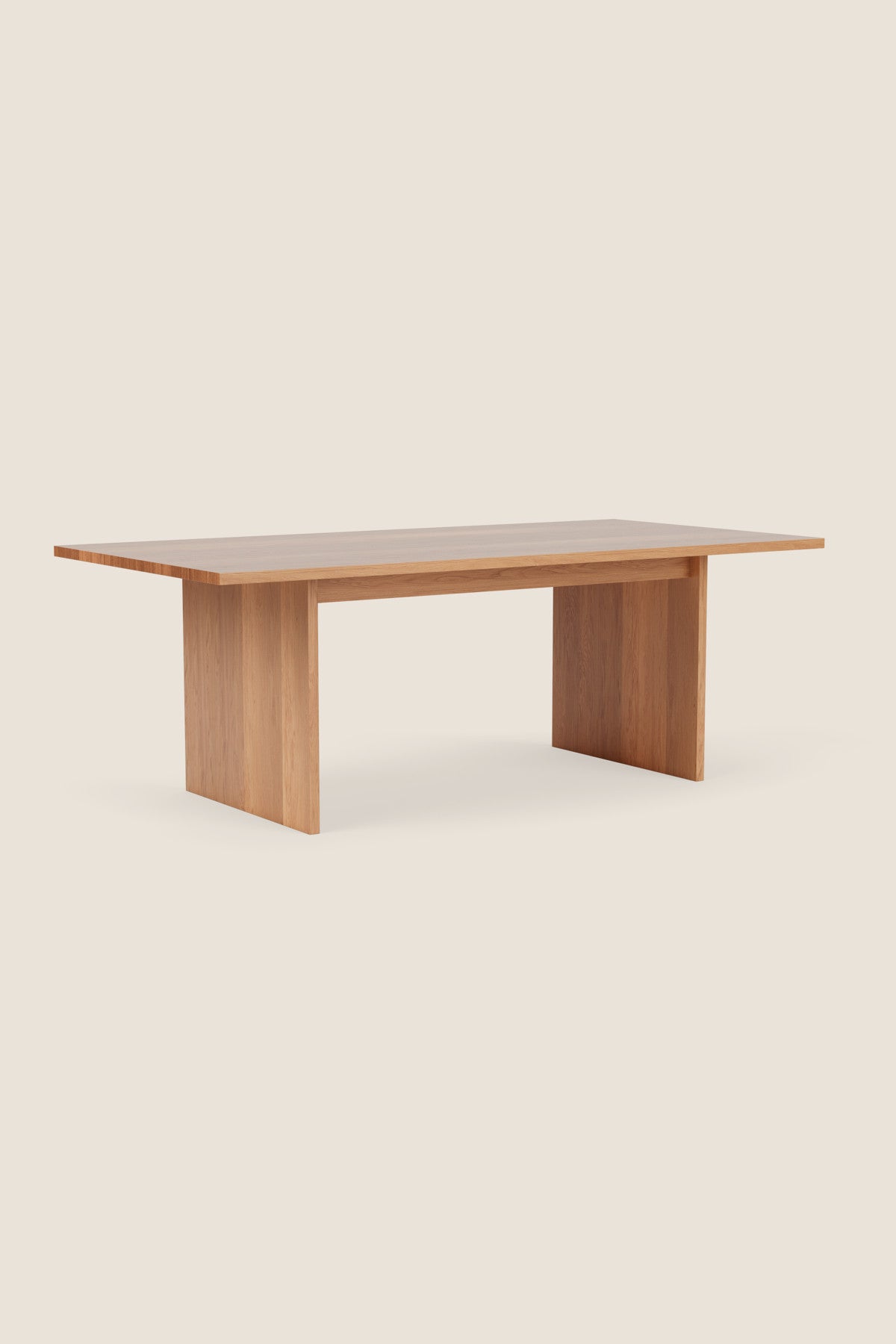 Modern handcrafted wood dining table with panel style legs in solid white oak