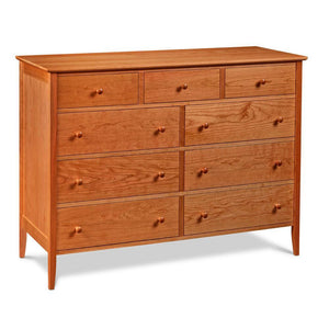 Shaker style, cherry wood nine-drawer bedroom storage dresser from Maine's Chilton Furniture Co.