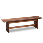 Bench with panel style trestle legs built in walnut wood.