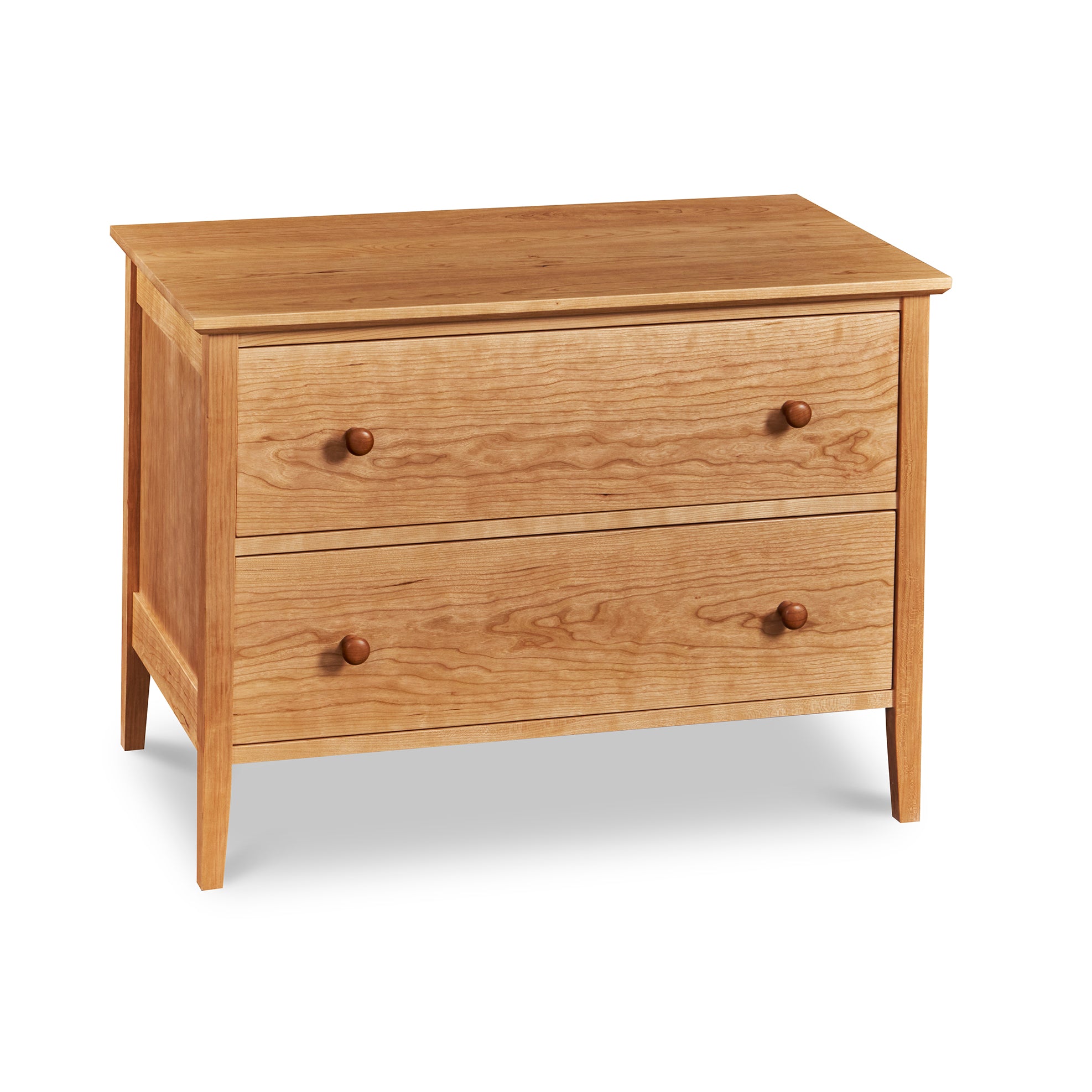 Shaker style, cherry wood two-drawer bedroom storage chest 