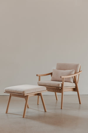 Solid white oak Scandinavian style Nautilus lounge chair and ottoman, from Maine's Chilton Furniture Co.