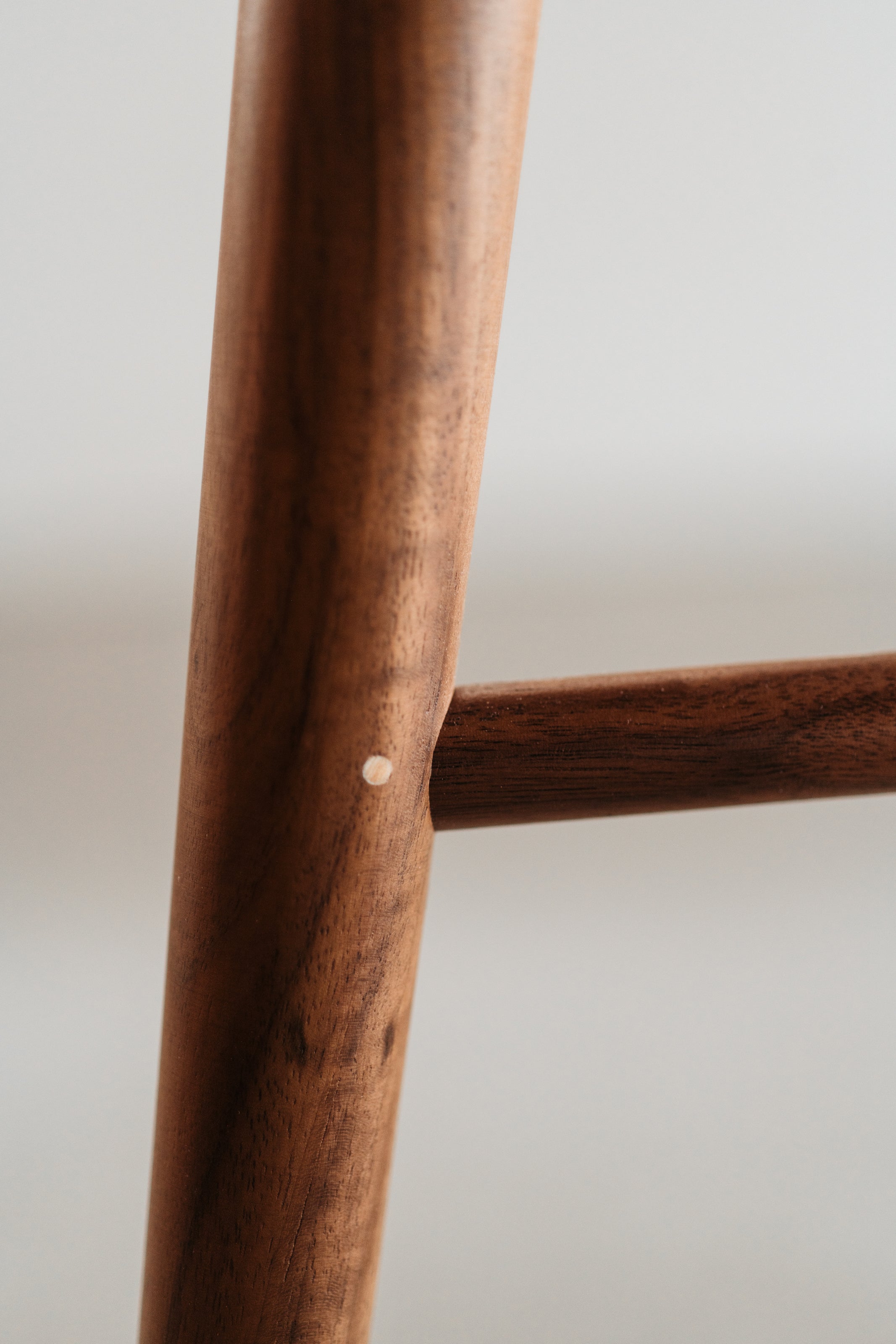 Detail of pinned tenon joinery on Shaker Stool from Chilton Furniture in Maine