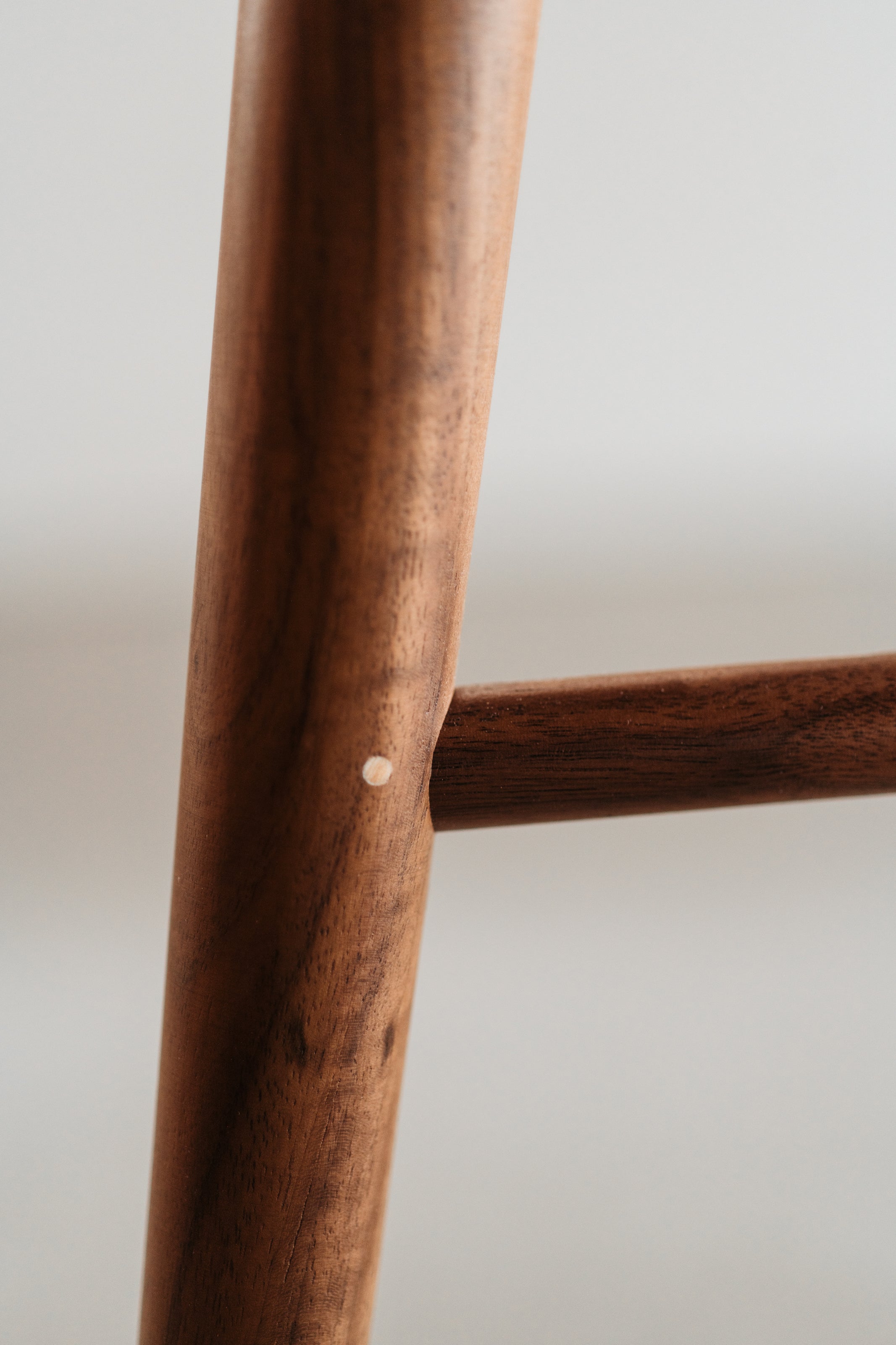 Detail of pinned tenon joinery on Shaker Stool from Mazhil & Co. in Arkansas
