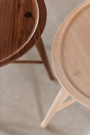 Detail of through tenon joinery on seat of Shaker Stool from Chilton Furniture in Maine