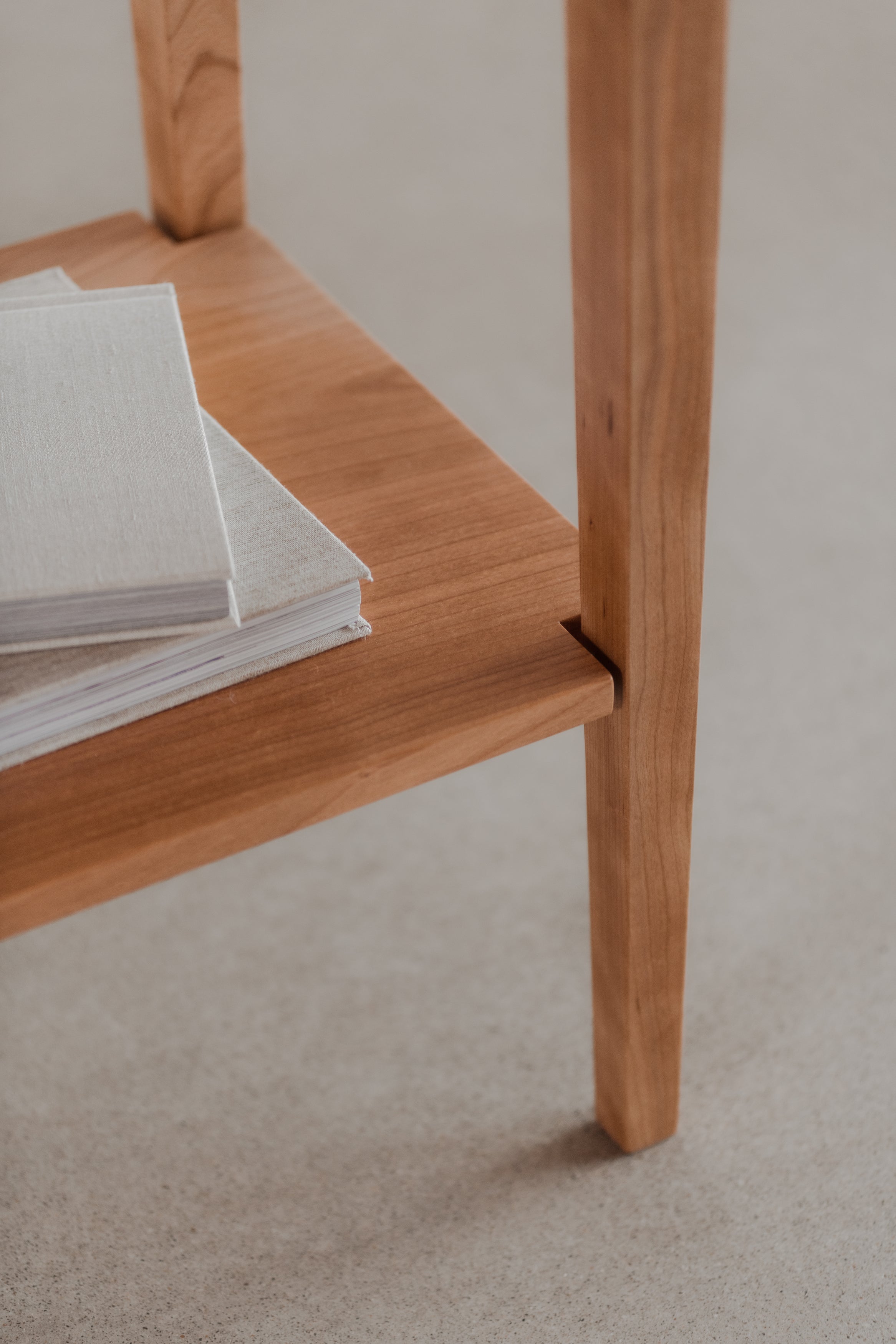 Up close image showing the shelf details on the Shaker Heirloom Console Table