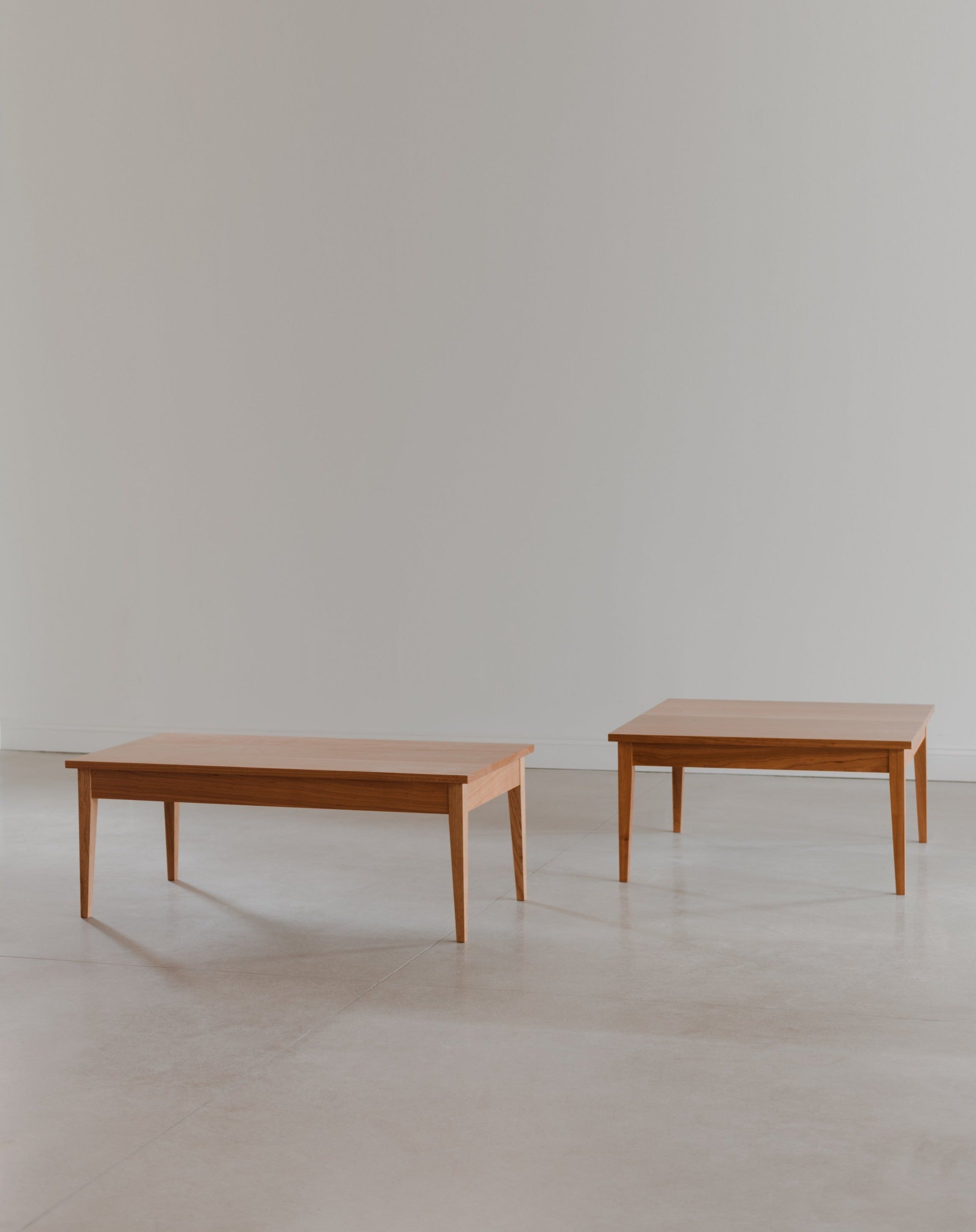 Two simple Shaker style coffee tables, one rectangular, one square