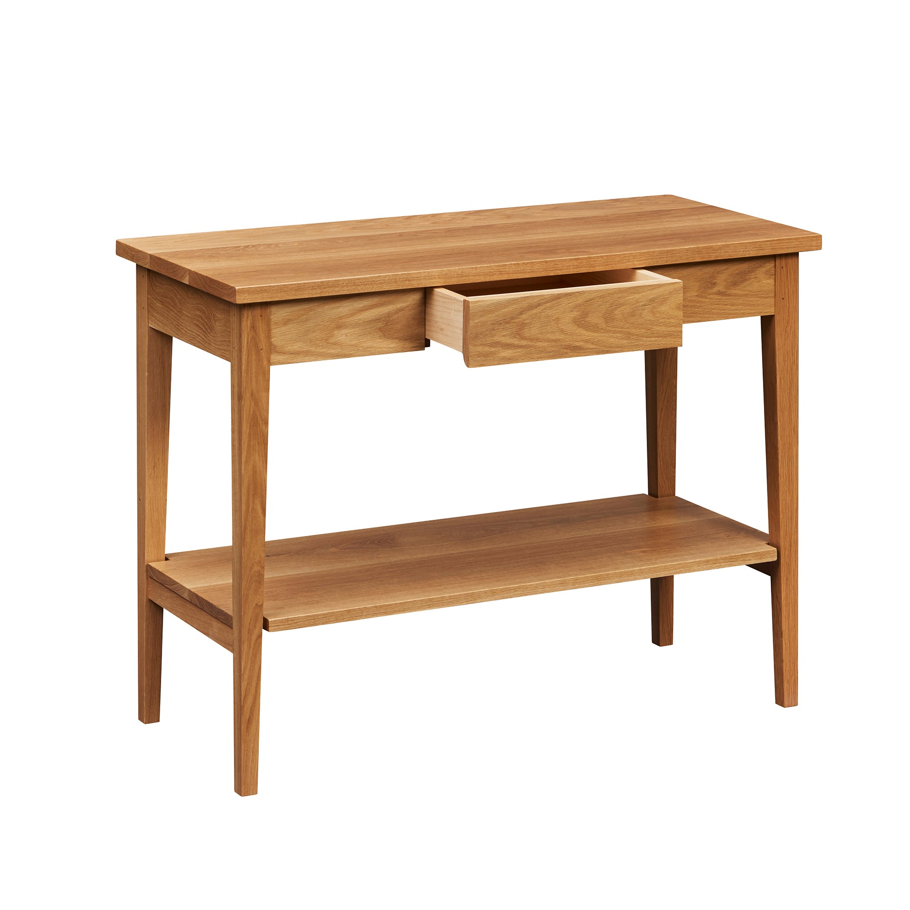 Shaker Heirloom Console Table with a shelf and drawer in white oak