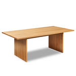 Modern handcrafted wood dining table with panel style legs in solid white oak.