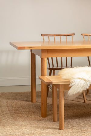 Revelry Dining Table and Bench in white oak from Chilton Furniture Co.